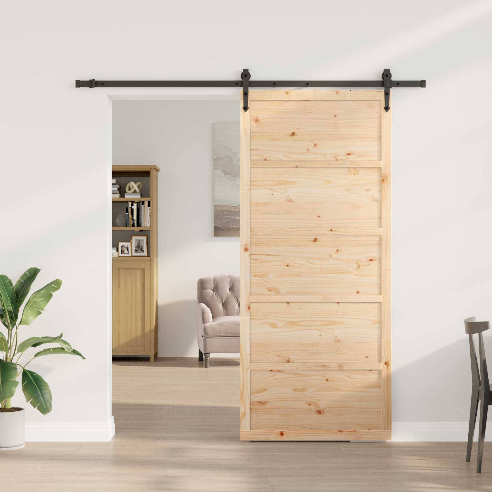 vidaXL Schiebetür Natur 100 x 208 cm Massives Kiefernholz