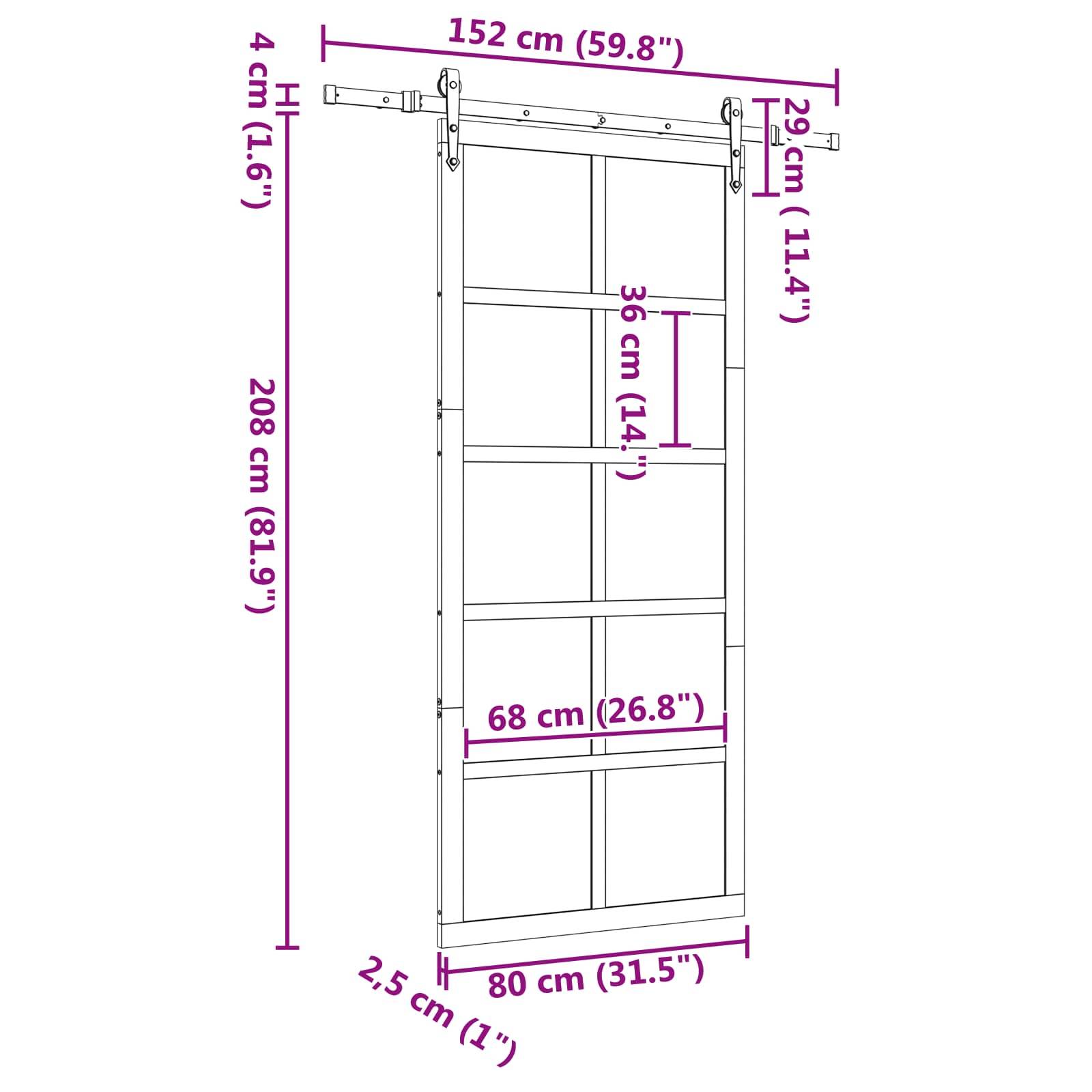 vidaXL Schiebetür Natur 80 x 208 cm Massives Kiefernholz