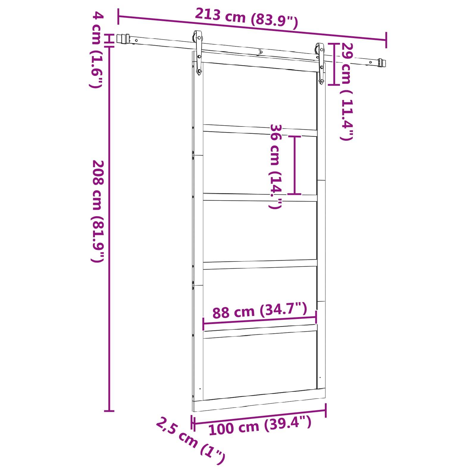 vidaXL Schiebetür Natur 100 x 208 cm Massives Kiefernholz