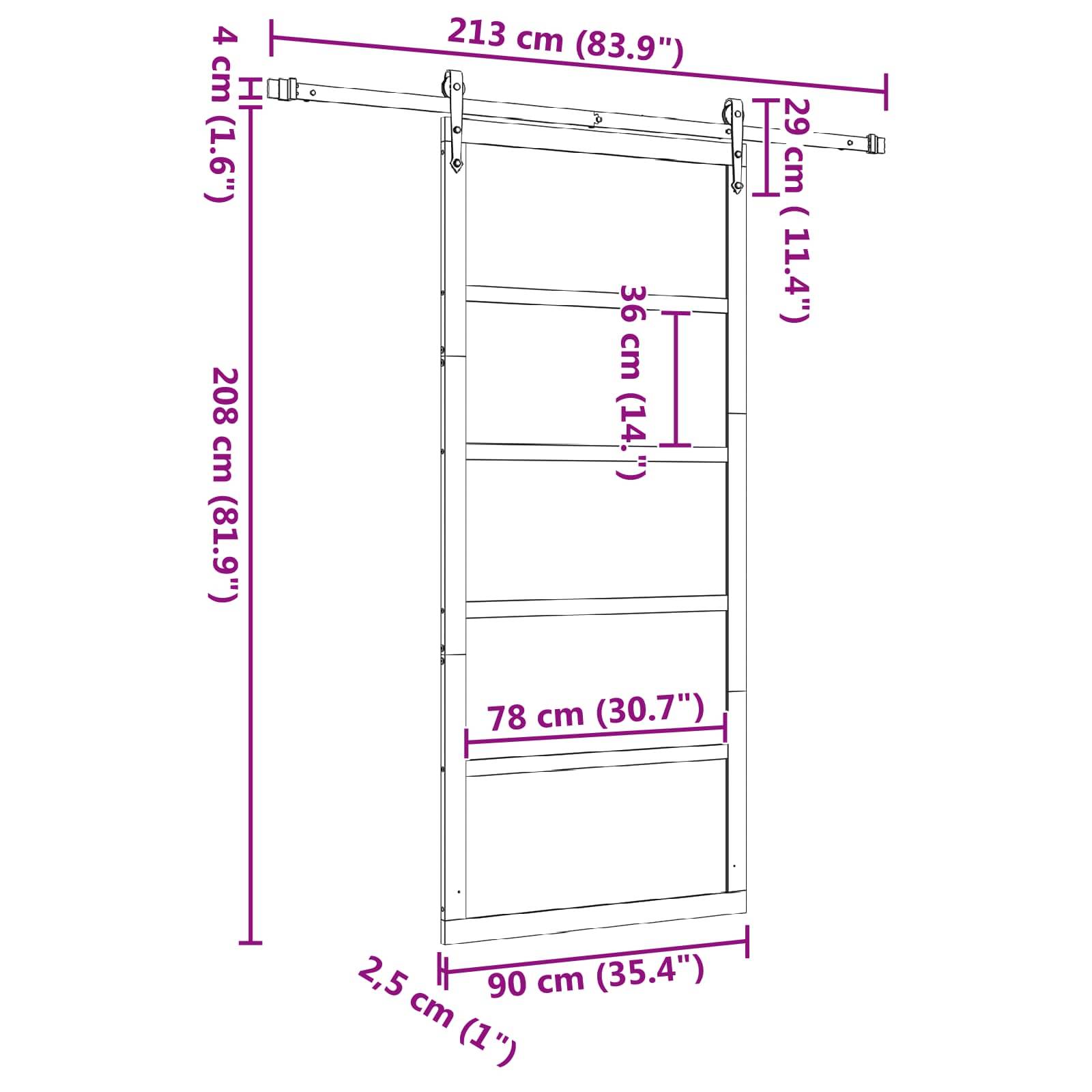 vidaXL Schiebetür Natur 90 x 208 cm Massives Kiefernholz