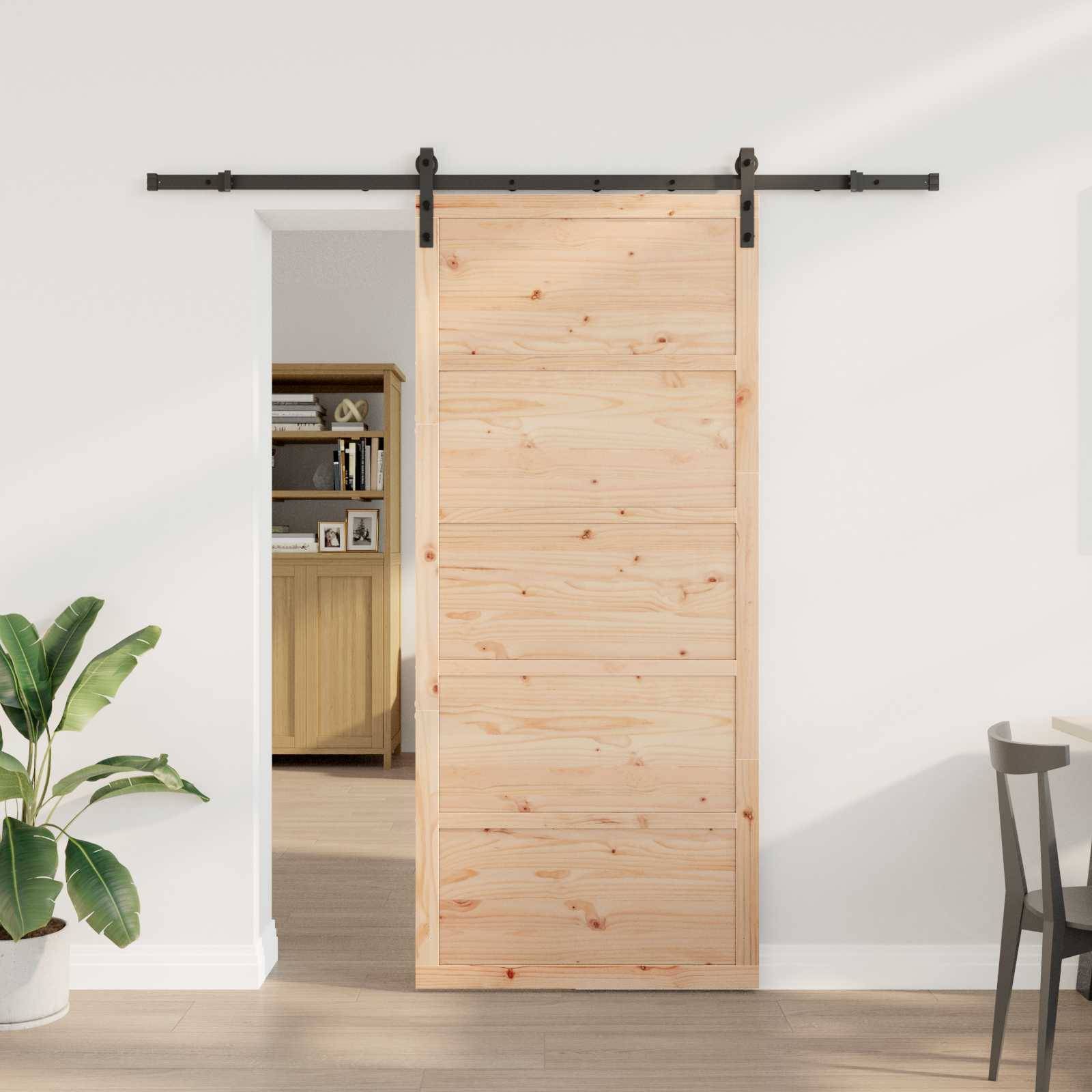 vidaXL Schiebetür Natur 100 x 208 cm Massives Kiefernholz