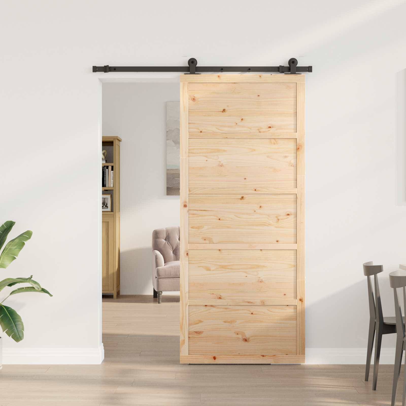 vidaXL Schiebetür Natur 80 x 208 cm Massives Kiefernholz