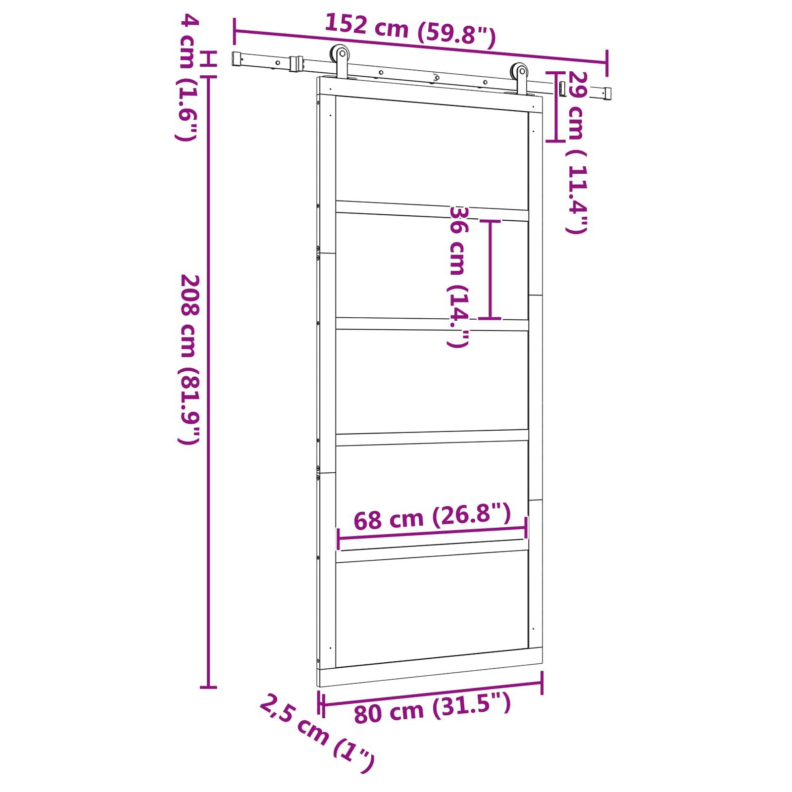 vidaXL Schiebetür Natur 80 x 208 cm Massives Kiefernholz