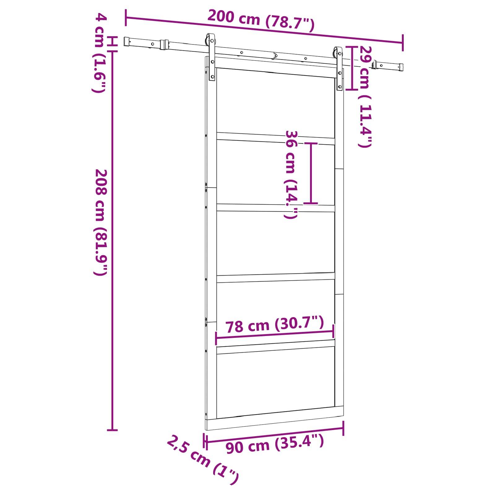 vidaXL Schiebetür Natur 90 x 208 cm Massives Kiefernholz