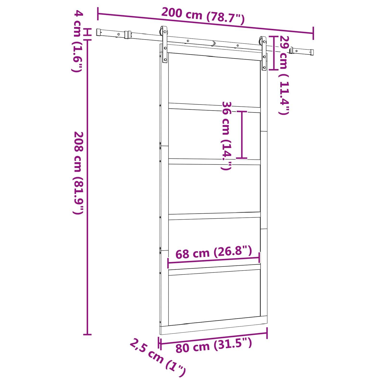 vidaXL Schiebetür Natur 80 x 208 cm Massives Kiefernholz