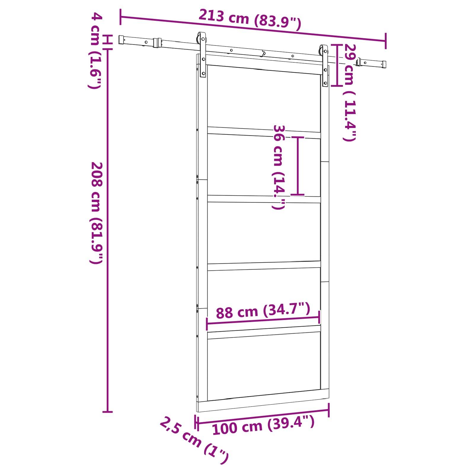 vidaXL Schiebetür Natur 100 x 208 cm Massives Kiefernholz