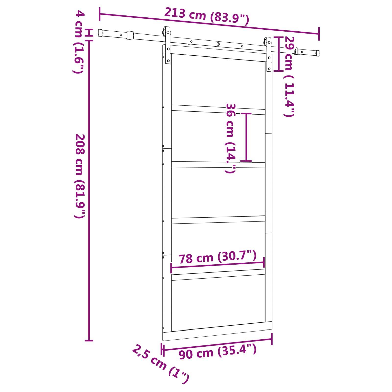vidaXL Schiebetür Natur 90 x 208 cm Massives Kiefernholz