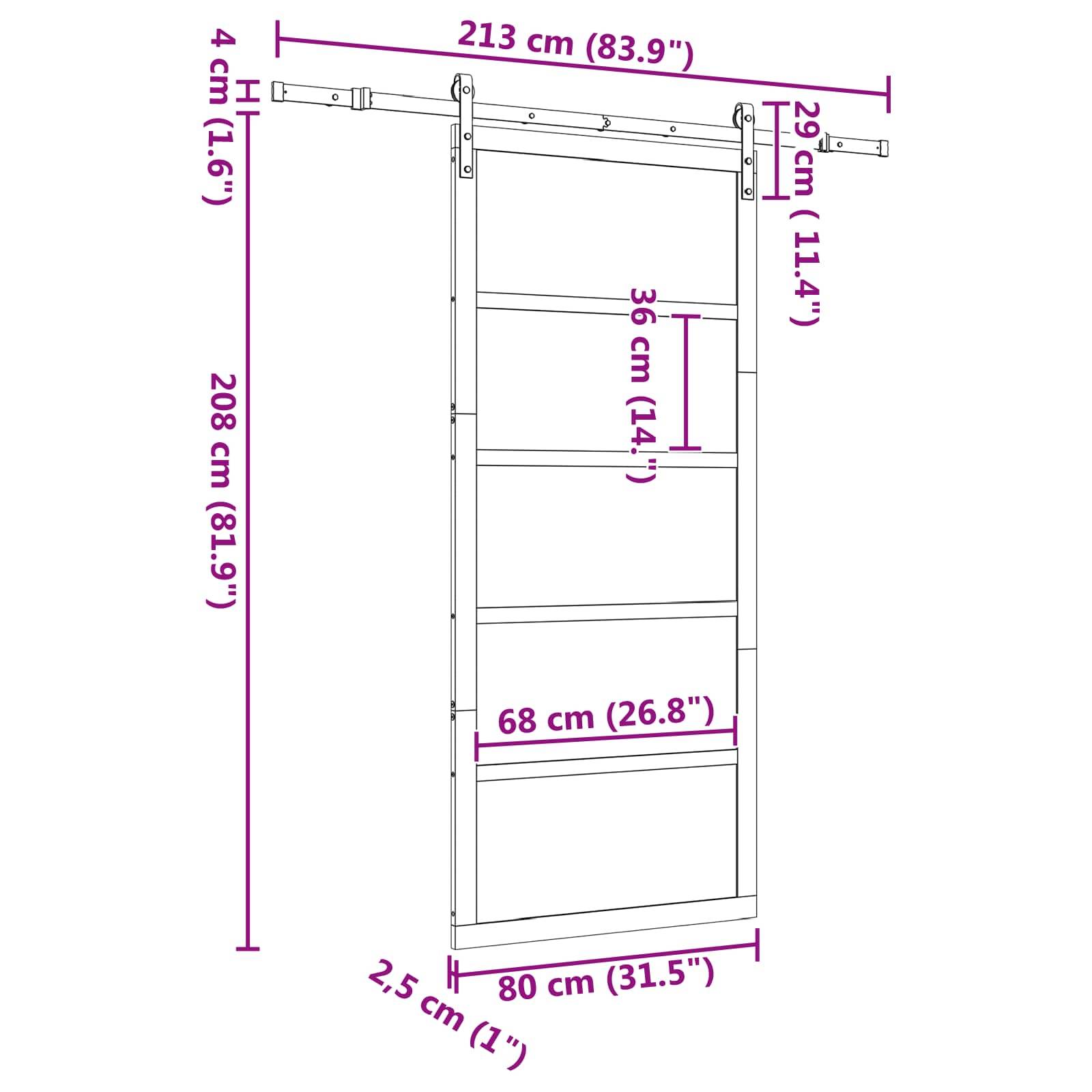 vidaXL Schiebetür Natur 80 x 208 cm Massives Kiefernholz