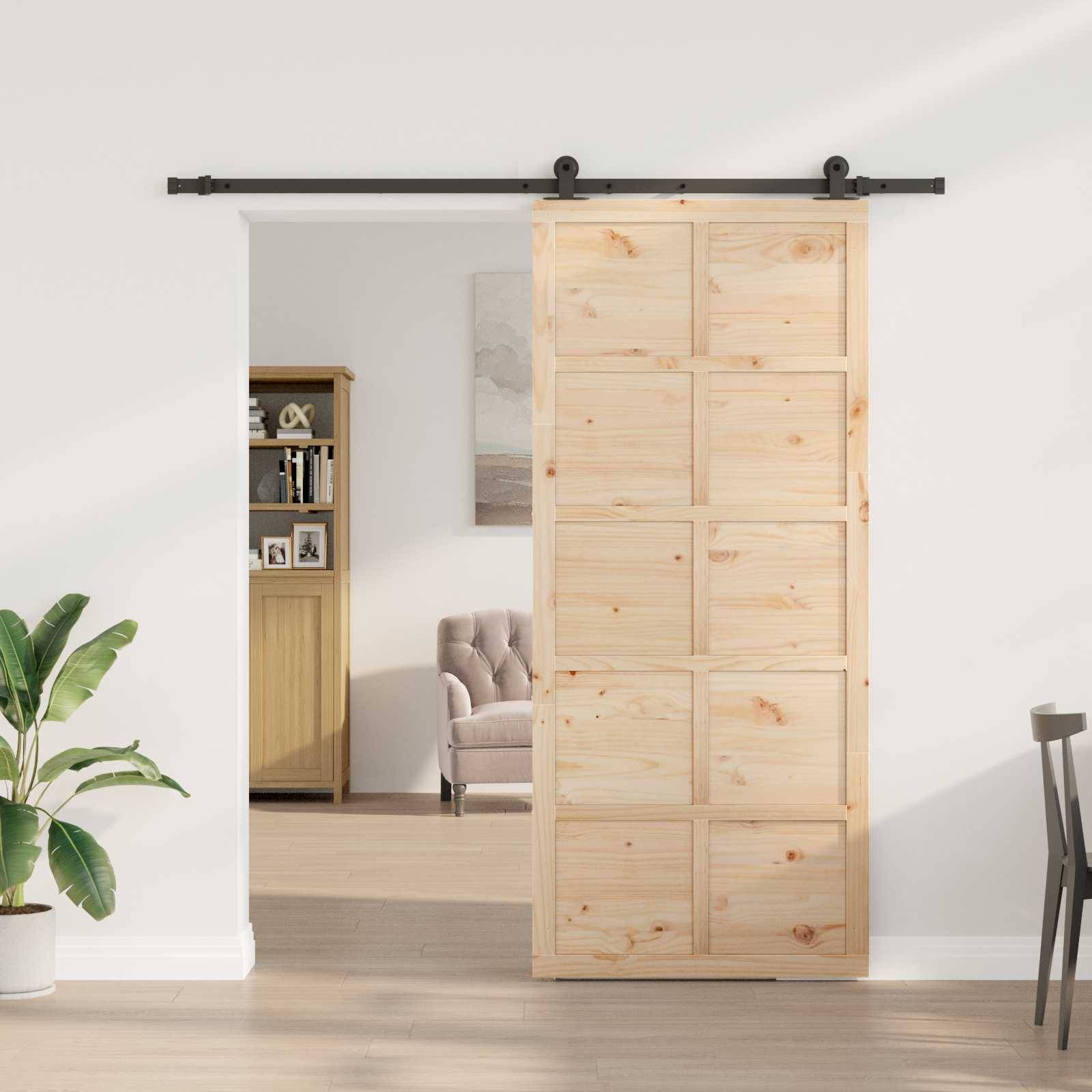 vidaXL Schiebetür Natur 90 x 208 cm Massives Kiefernholz