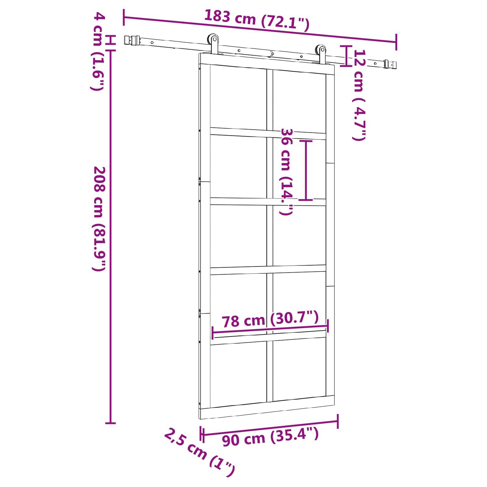 vidaXL Schiebetür Natur 90 x 208 cm Massives Kiefernholz