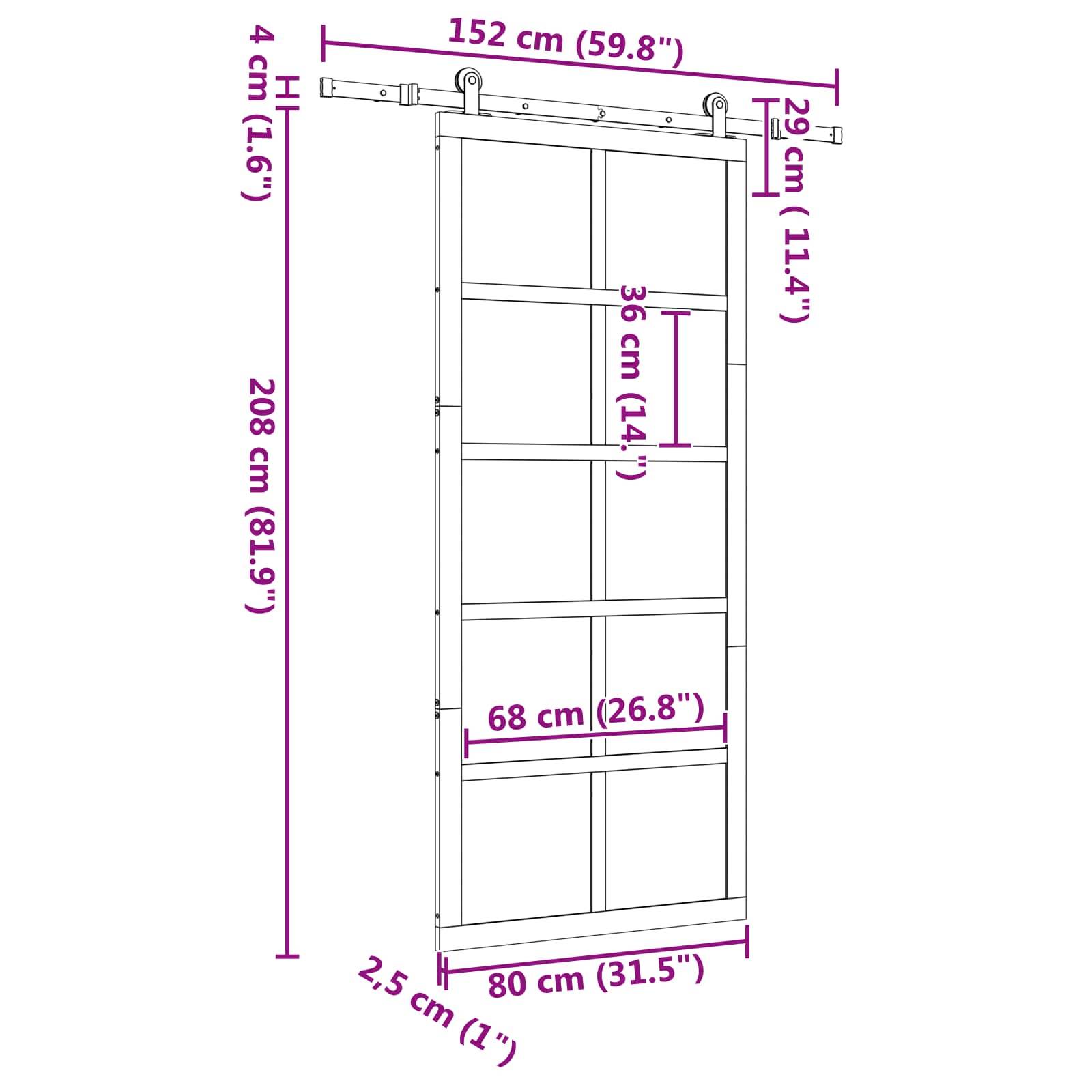 vidaXL Schiebetür Natur 80 x 208 cm Massives Kiefernholz