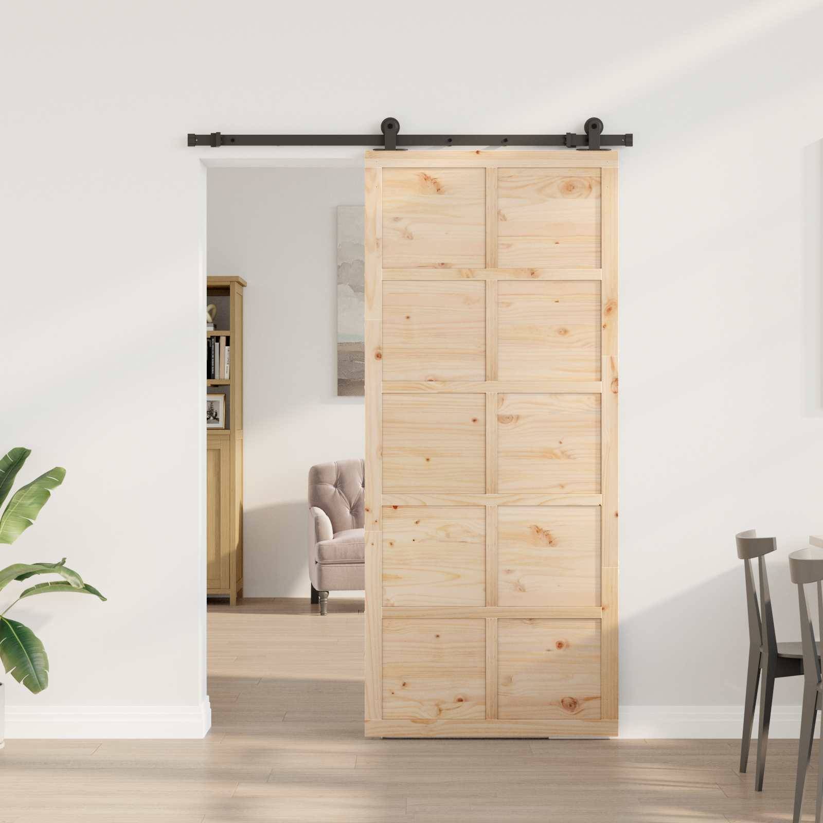 vidaXL Schiebetür Natur 80 x 208 cm Massives Kiefernholz