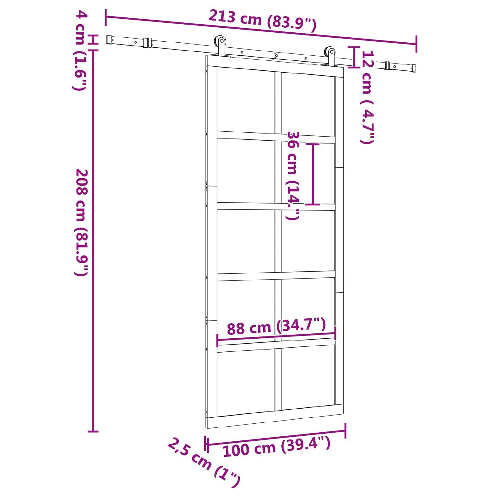 vidaXL Schiebetür Natur 100 x 208 cm Massives Kiefernholz