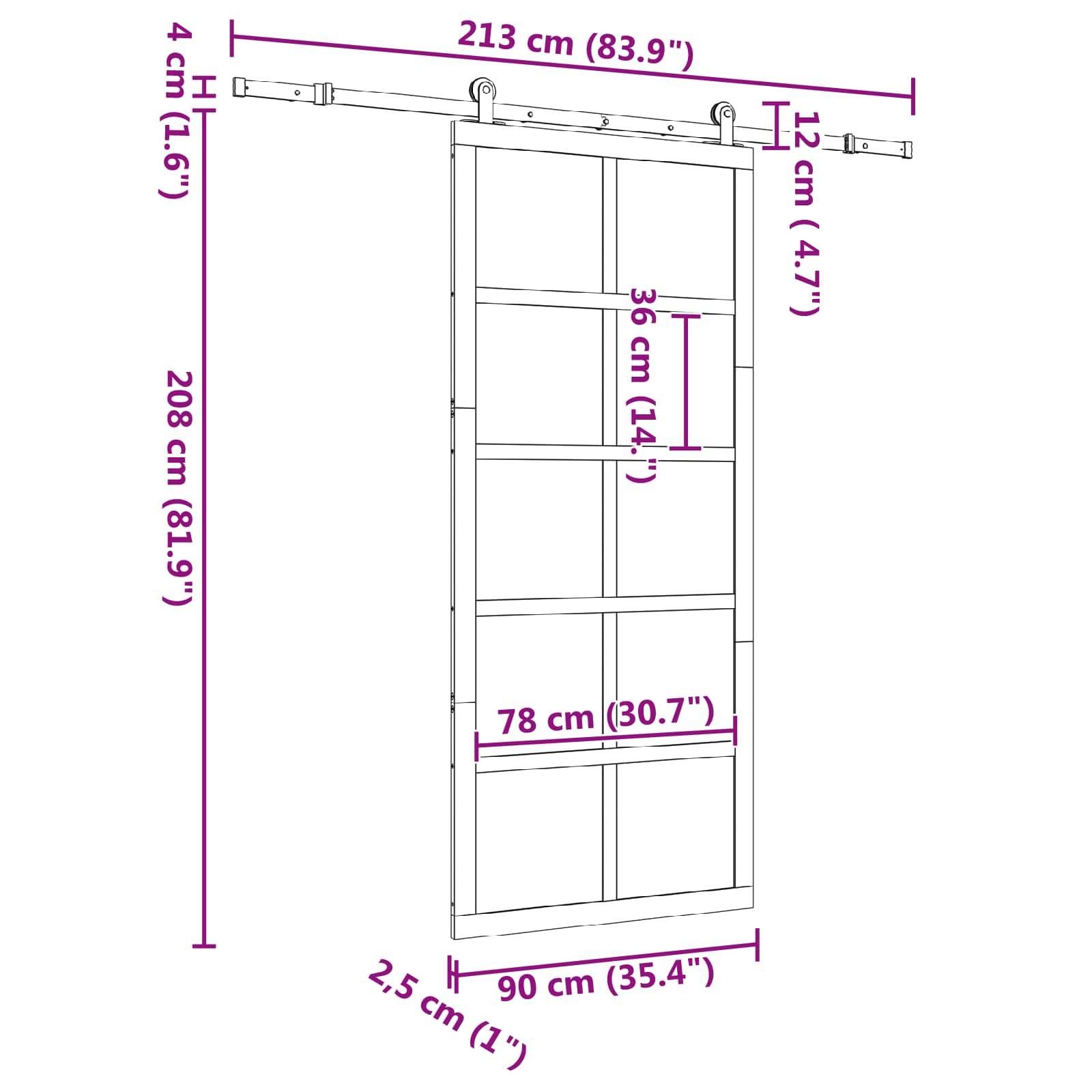 vidaXL Schiebetür Natur 90 x 208 cm Massives Kiefernholz
