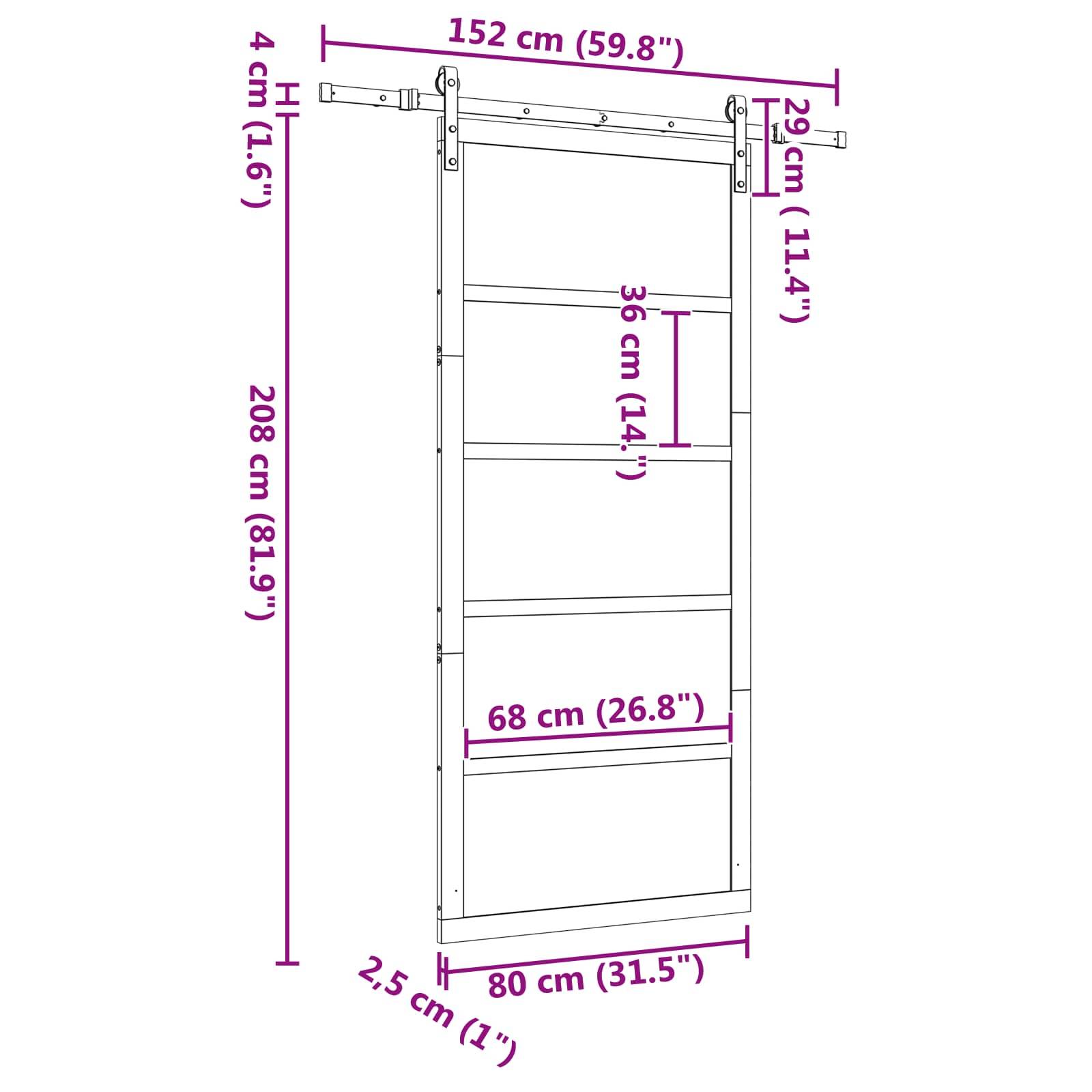 vidaXL Schiebetür Natur 80 x 208 cm Massives Kiefernholz