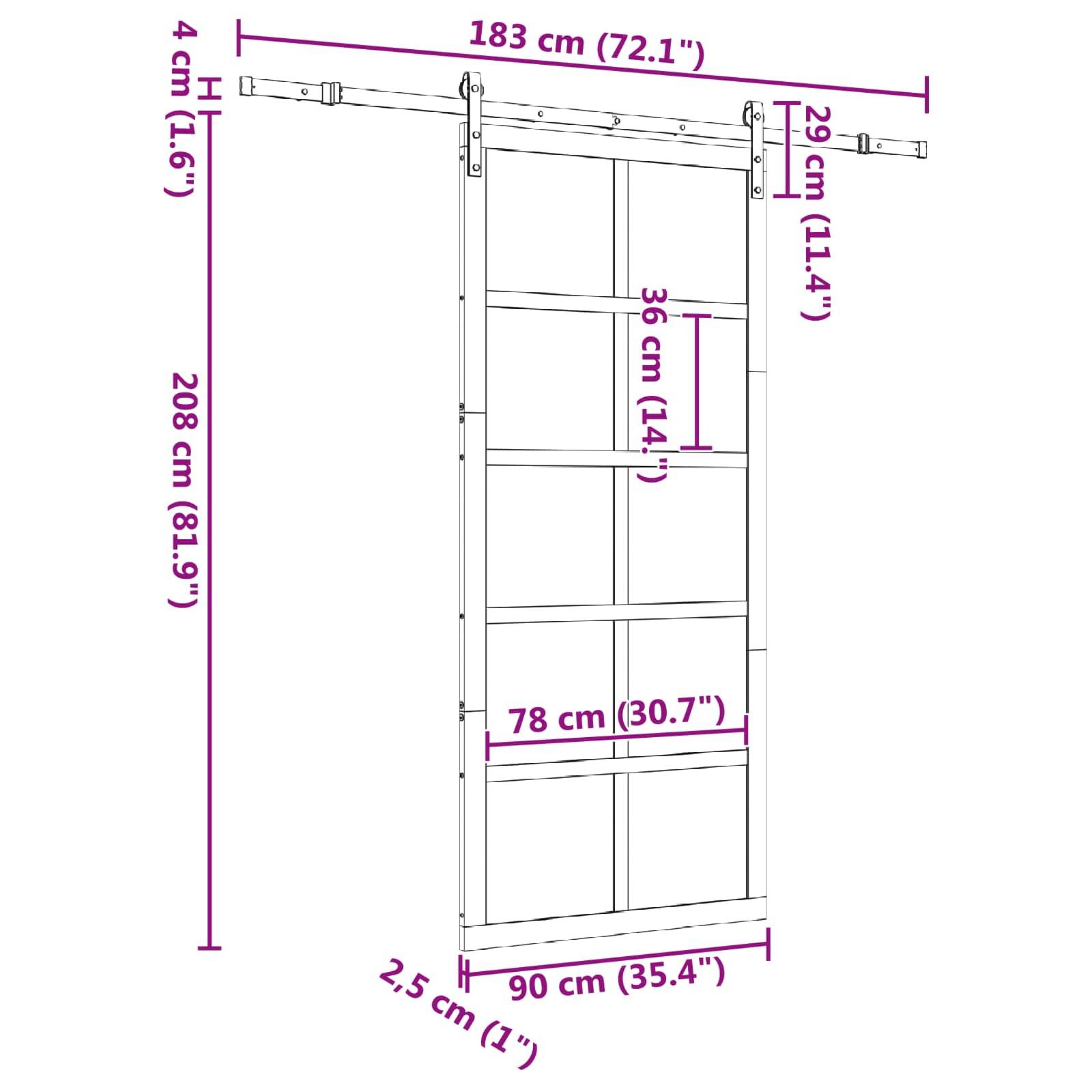 vidaXL Schiebetür Natur 90 x 208 cm Massives Kiefernholz