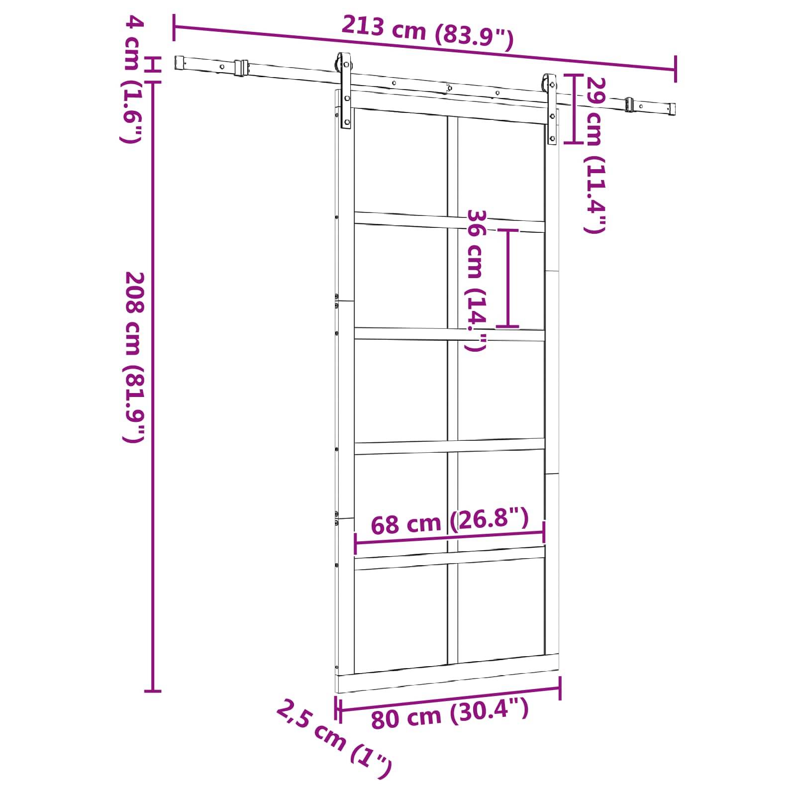 vidaXL Schiebetür Natur 80 x 208 cm Massives Kiefernholz