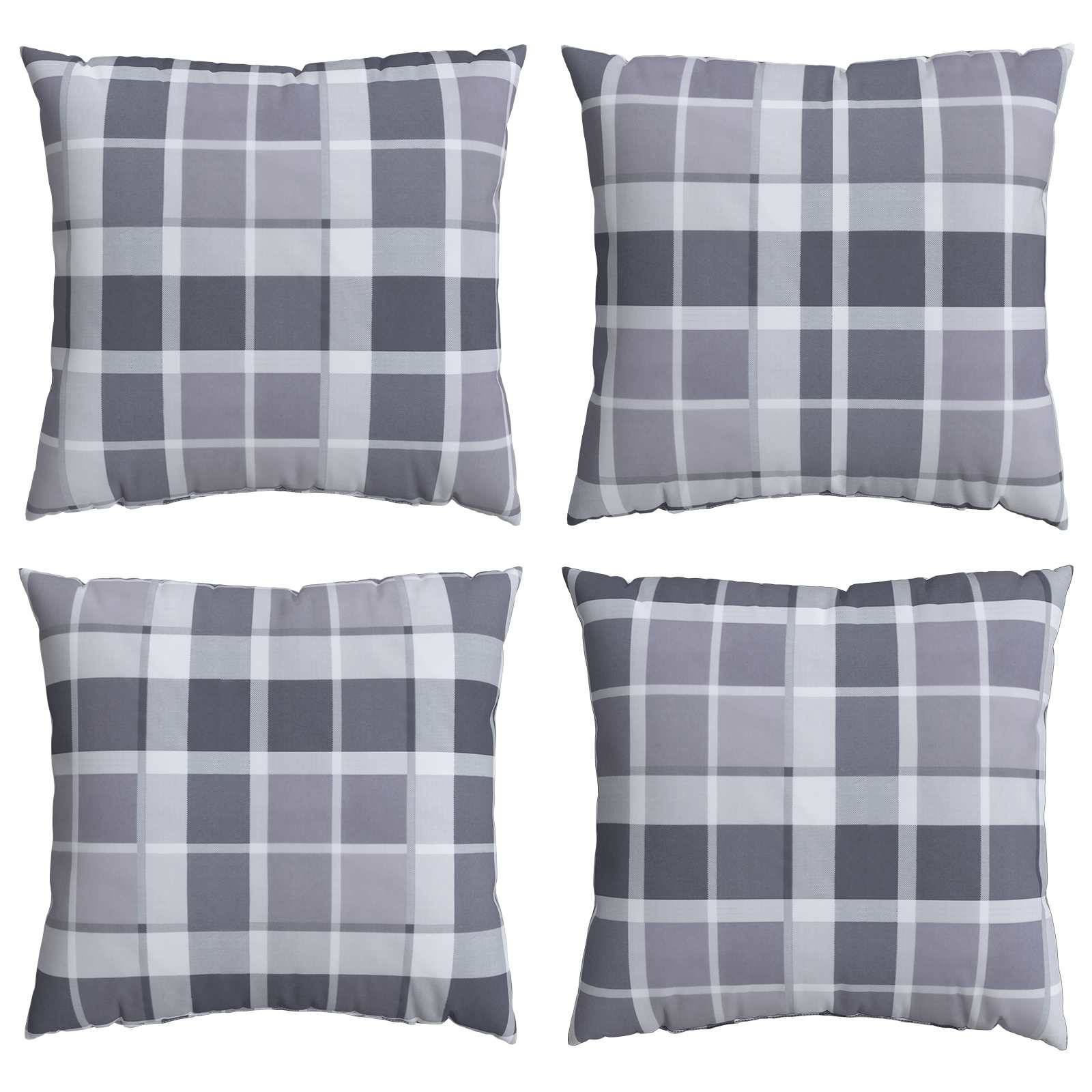 vidaXL Kissen für draußen Kariert 4 pcs Grau kariert 60 x 60 cm Stoff