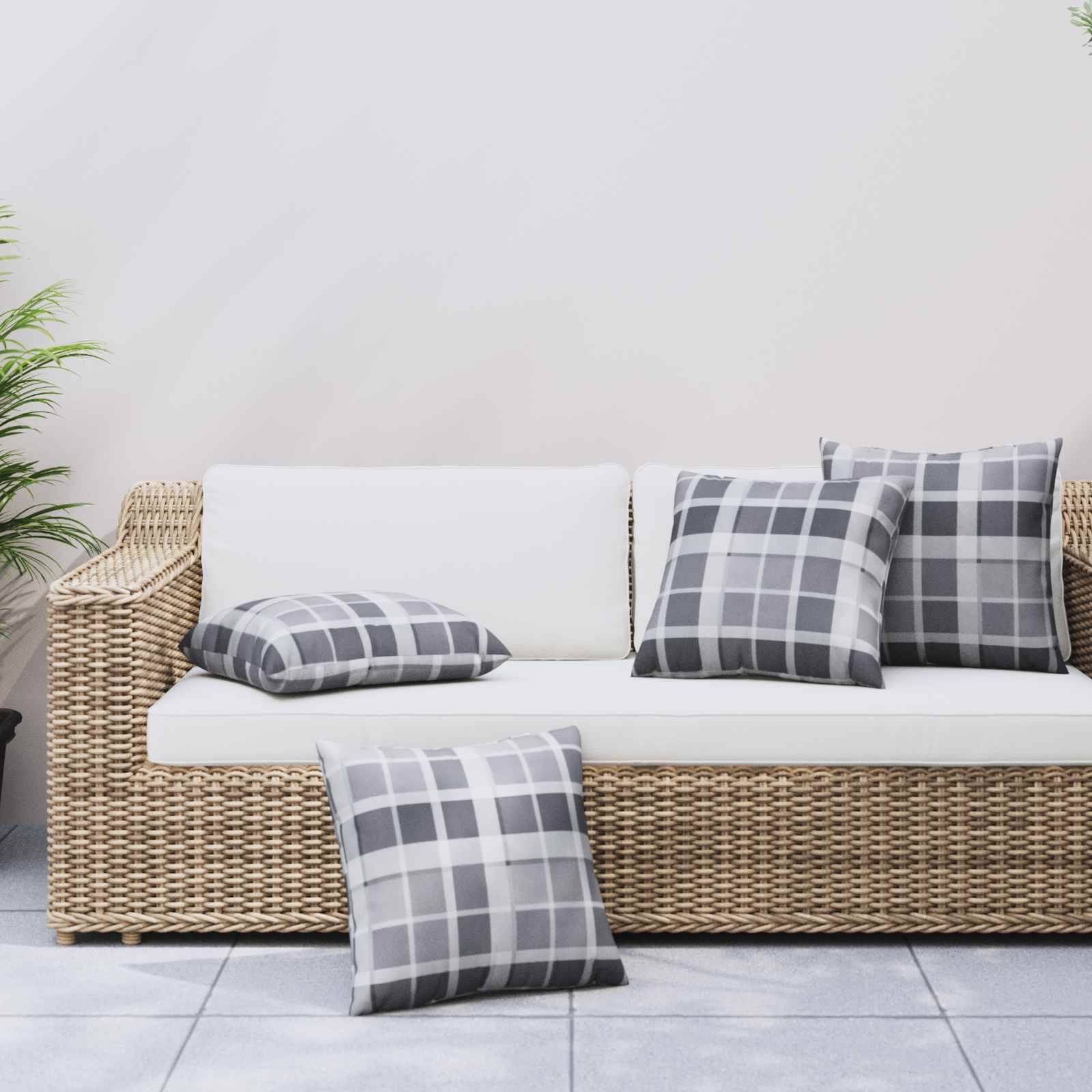 vidaXL Kissen für draußen Kariert 4 pcs Grau kariert 60 x 60 cm Stoff