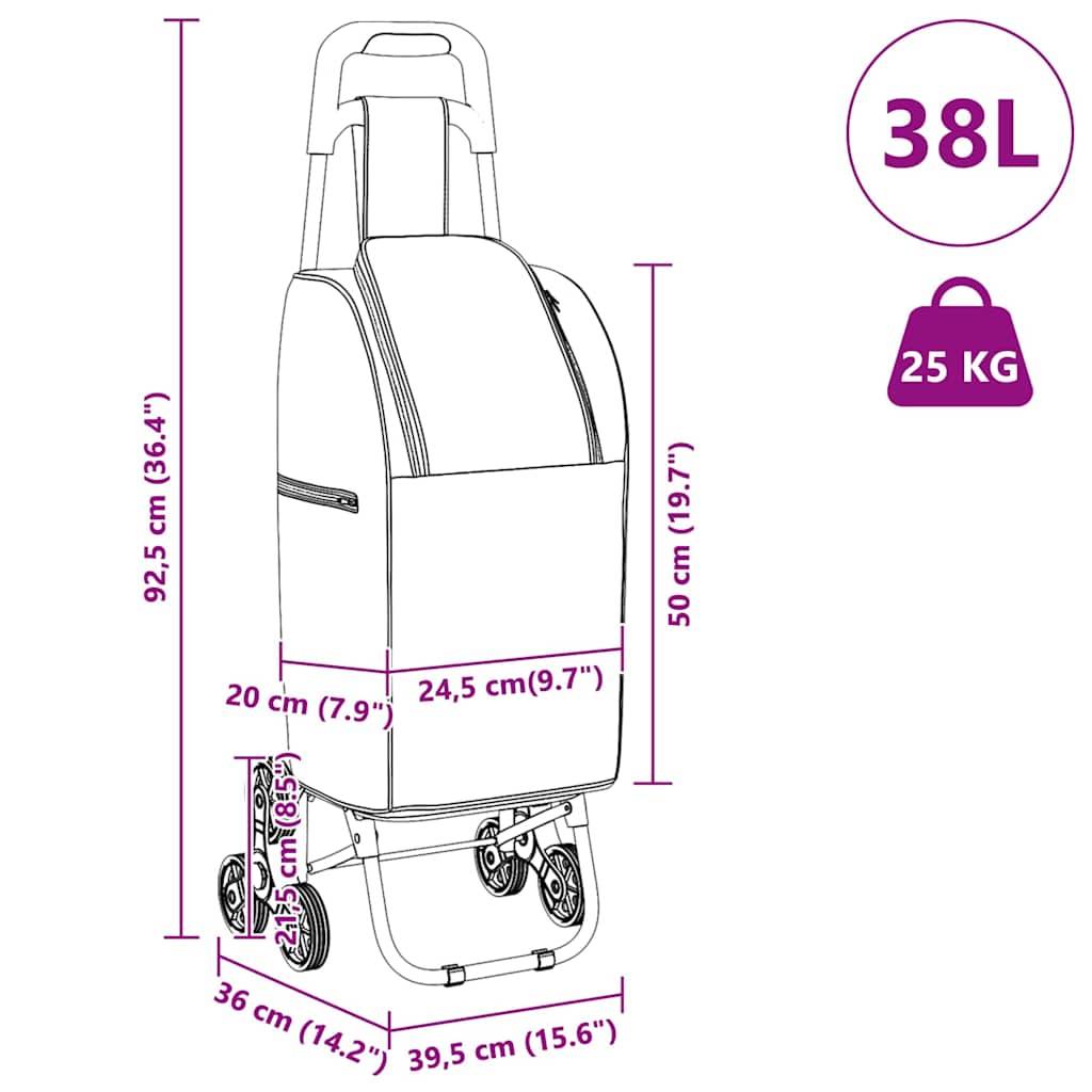 vidaXL Einkaufswagen Schwarz 39,5 x 33 x 93 cm Oxford-stoff