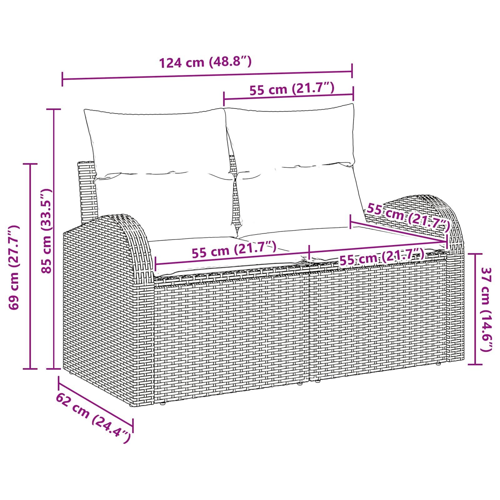 vidaXL Gartensofa Braun 124 x 62 x 85cm Poly-Rattan
