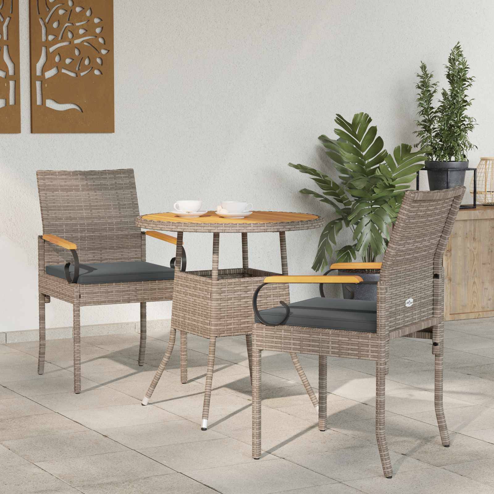vidaXL Gartenstühle 2 pcs Grau und Dunkelgrau Poly-Rattan und Akazie