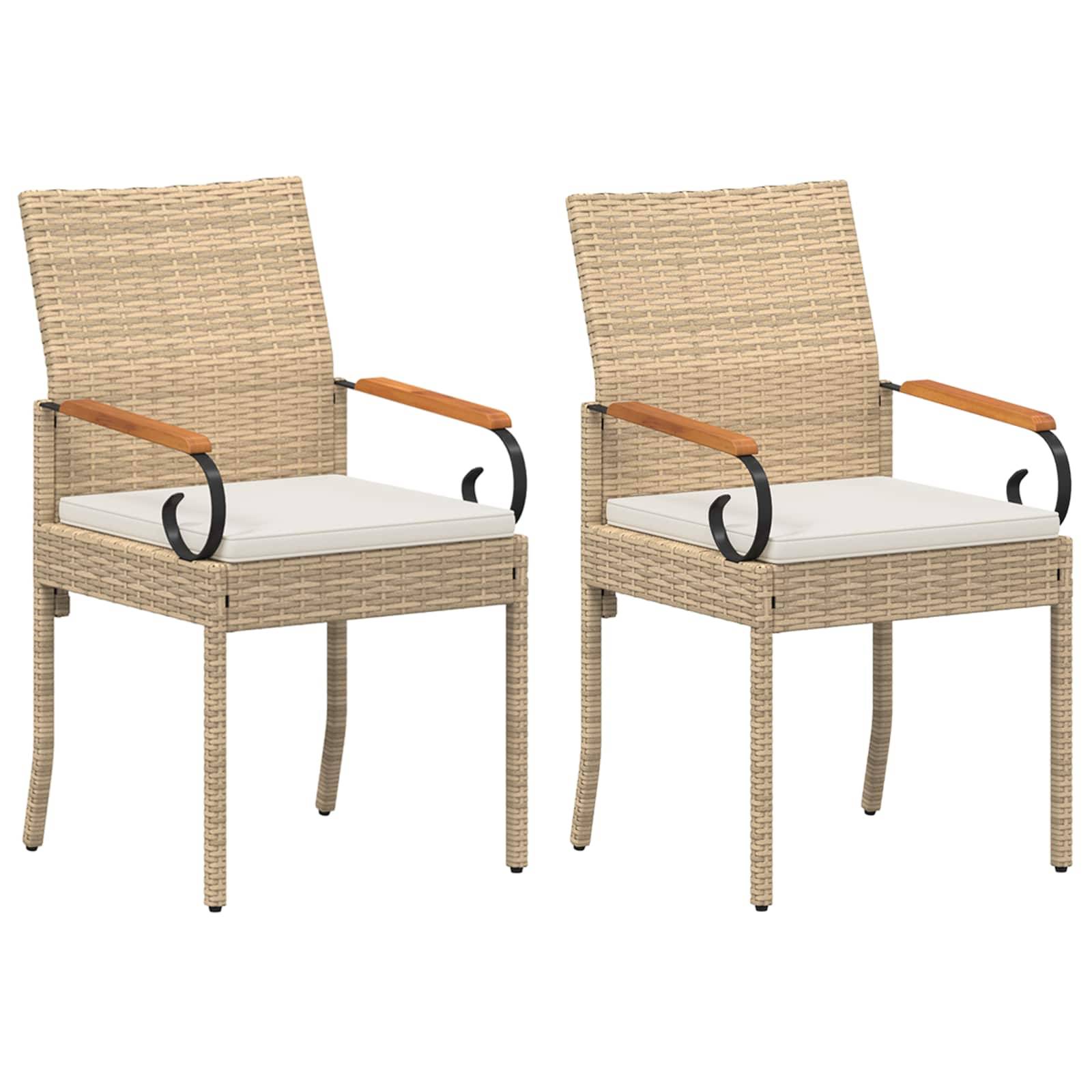 vidaXL Gartenstühle 2 pcs Beige und Cremeweiß Poly-Rattan und Akazie