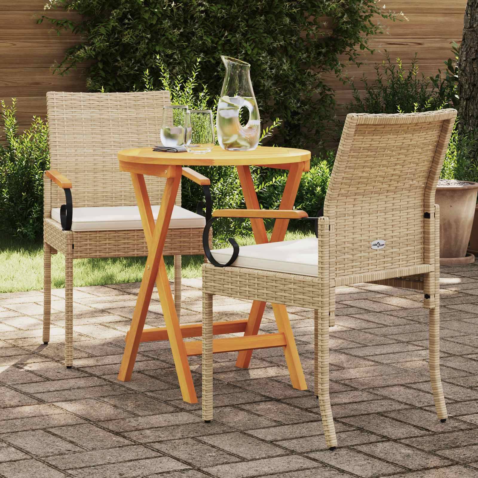 vidaXL Gartenstühle 2 pcs Beige und Cremeweiß Poly-Rattan und Akazie