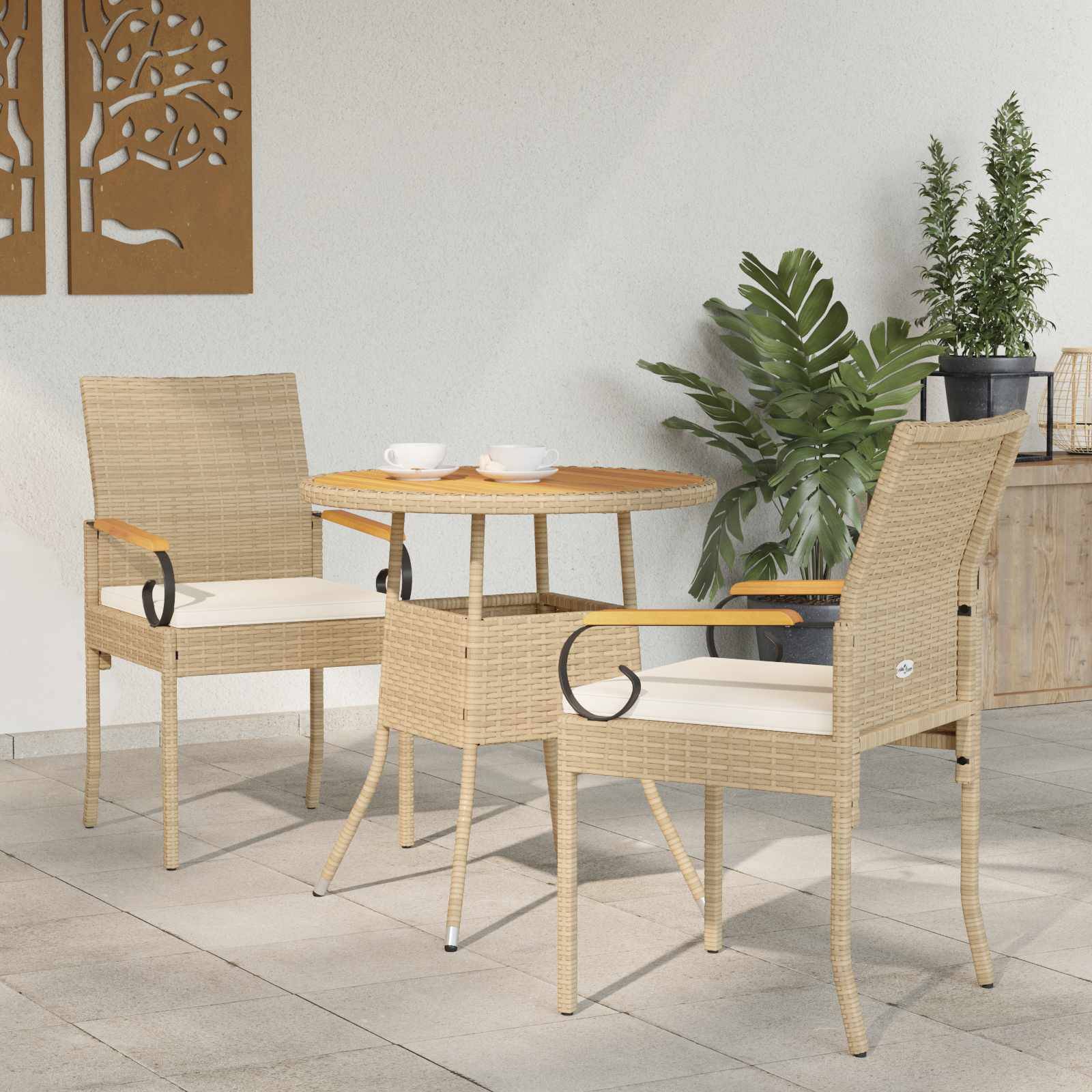 vidaXL Gartenstühle 2 pcs Beige und Cremeweiß Poly-Rattan und Akazie