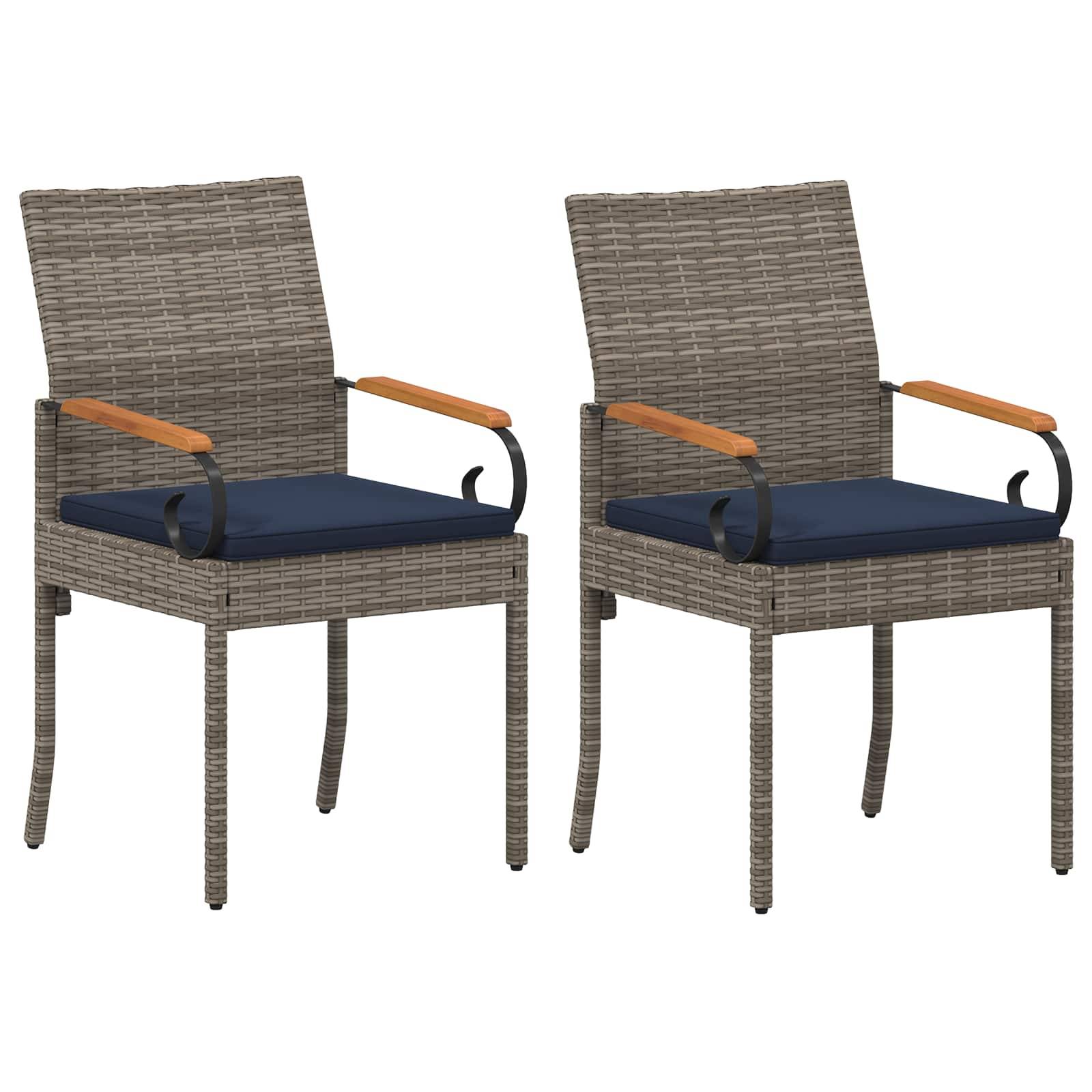 vidaXL Gartenstühle 2 pcs Grau und Marineblau Poly-Rattan und Akazie