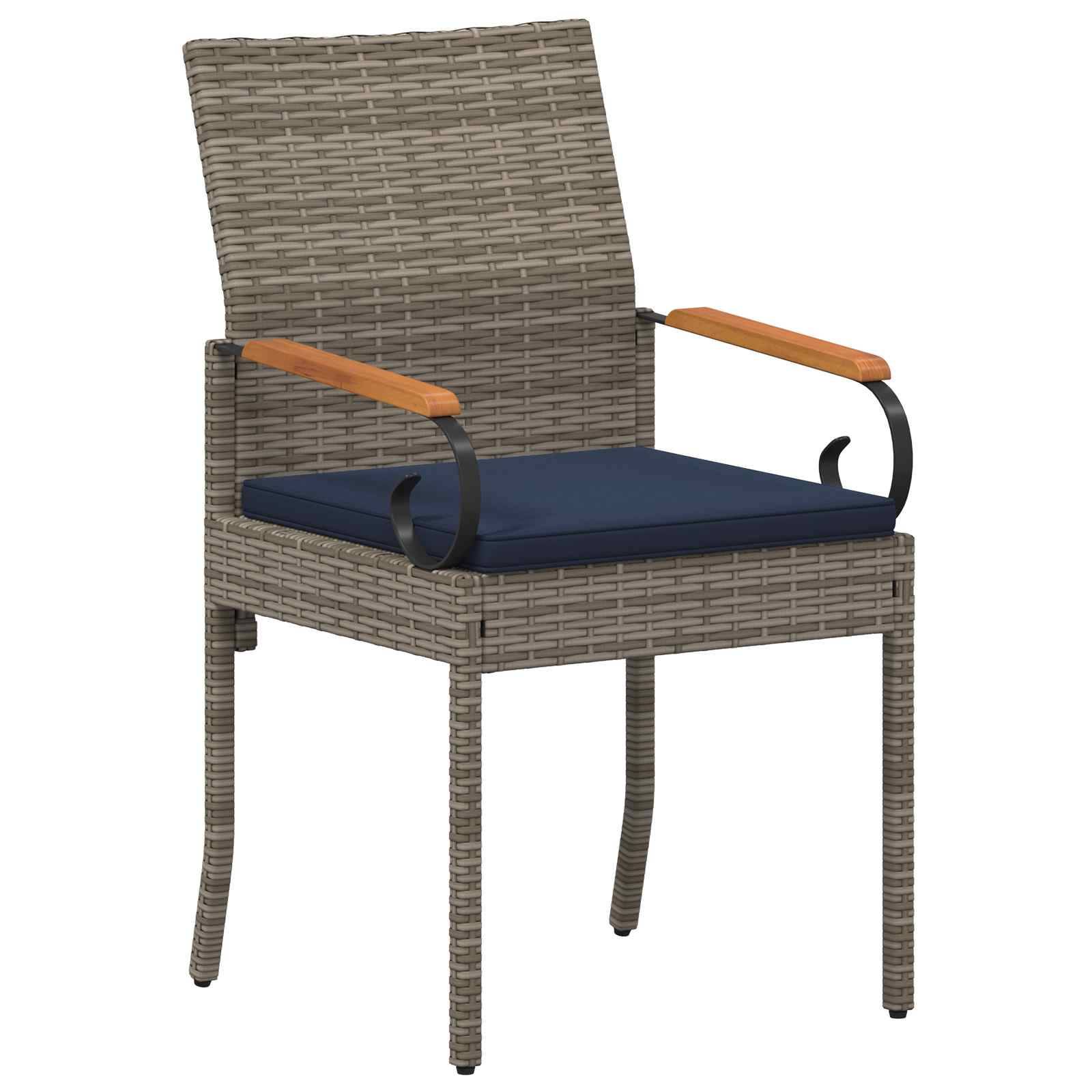 vidaXL Gartenstühle 2 pcs Grau und Marineblau Poly-Rattan und Akazie
