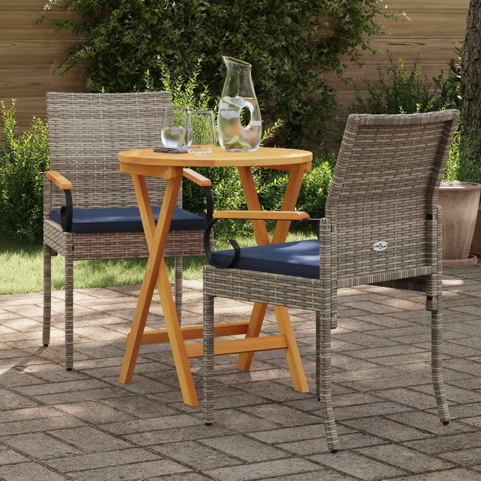vidaXL Gartenstühle 2 pcs Grau und Marineblau Poly-Rattan und Akazie