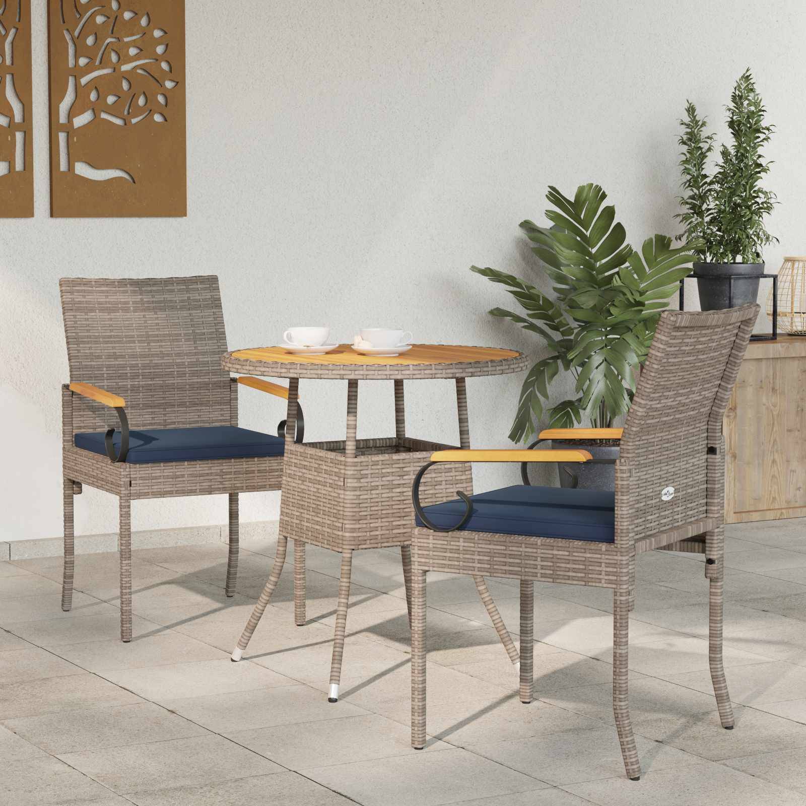 vidaXL Gartenstühle 2 pcs Grau und Marineblau Poly-Rattan und Akazie