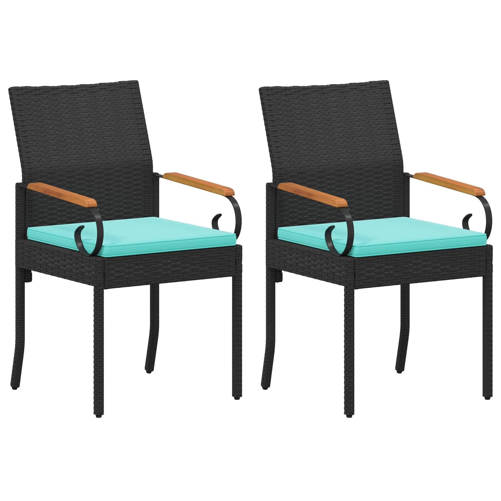 vidaXL Gartenstühle 2 pcs Schwarz und Türkis Poly-Rattan und Akazie