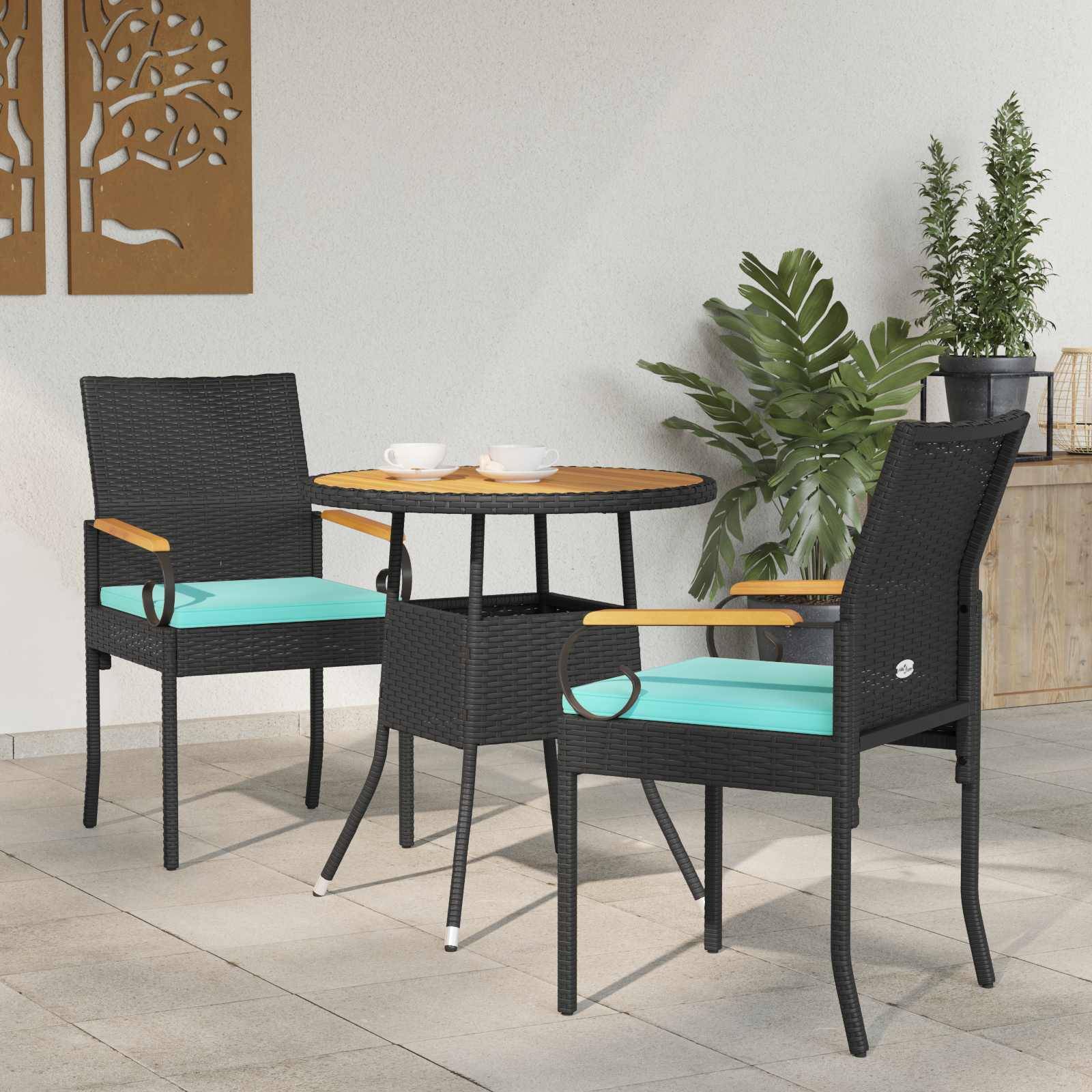 vidaXL Gartenstühle 2 pcs Schwarz und Türkis Poly-Rattan und Akazie