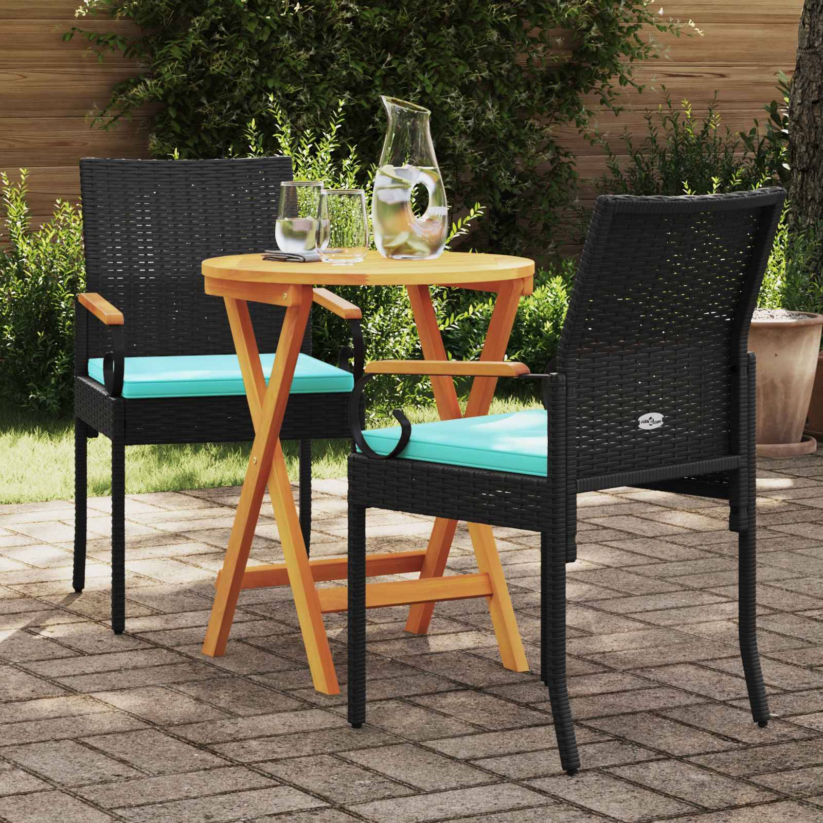 vidaXL Gartenstühle 2 pcs Schwarz und Türkis Poly-Rattan und Akazie