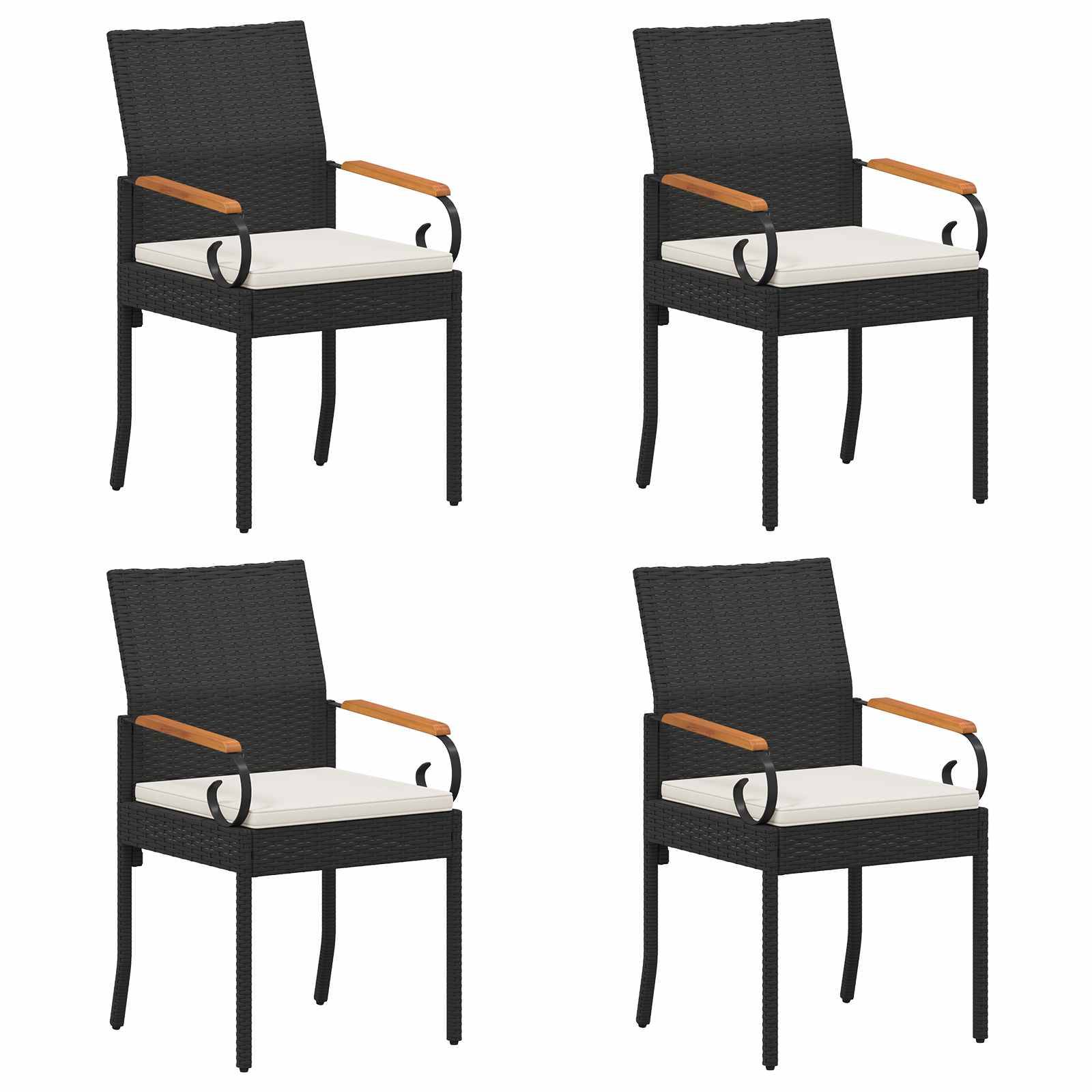 vidaXL Gartenstühle 4 pcs Schwarz und Cremeweiß Poly-Rattan und Akazie