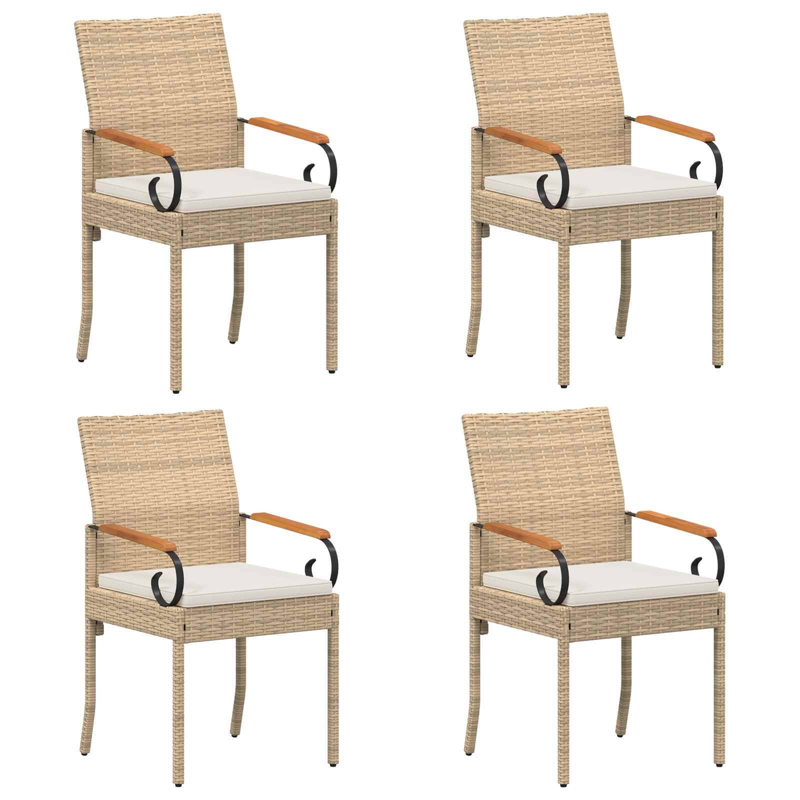 vidaXL Gartenstühle 4 pcs Beige und Cremeweiß Poly-Rattan und Akazie