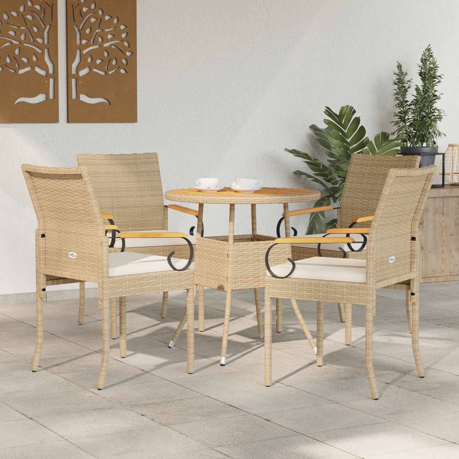 vidaXL Gartenstühle 4 pcs Beige und Cremeweiß Poly-Rattan und Akazie