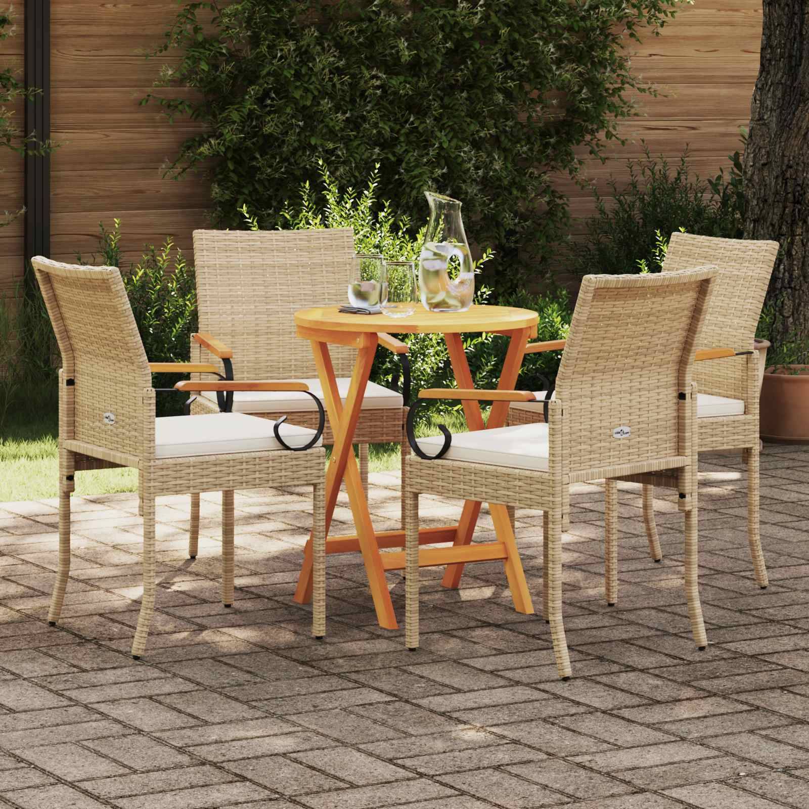 vidaXL Gartenstühle 4 pcs Beige und Cremeweiß Poly-Rattan und Akazie