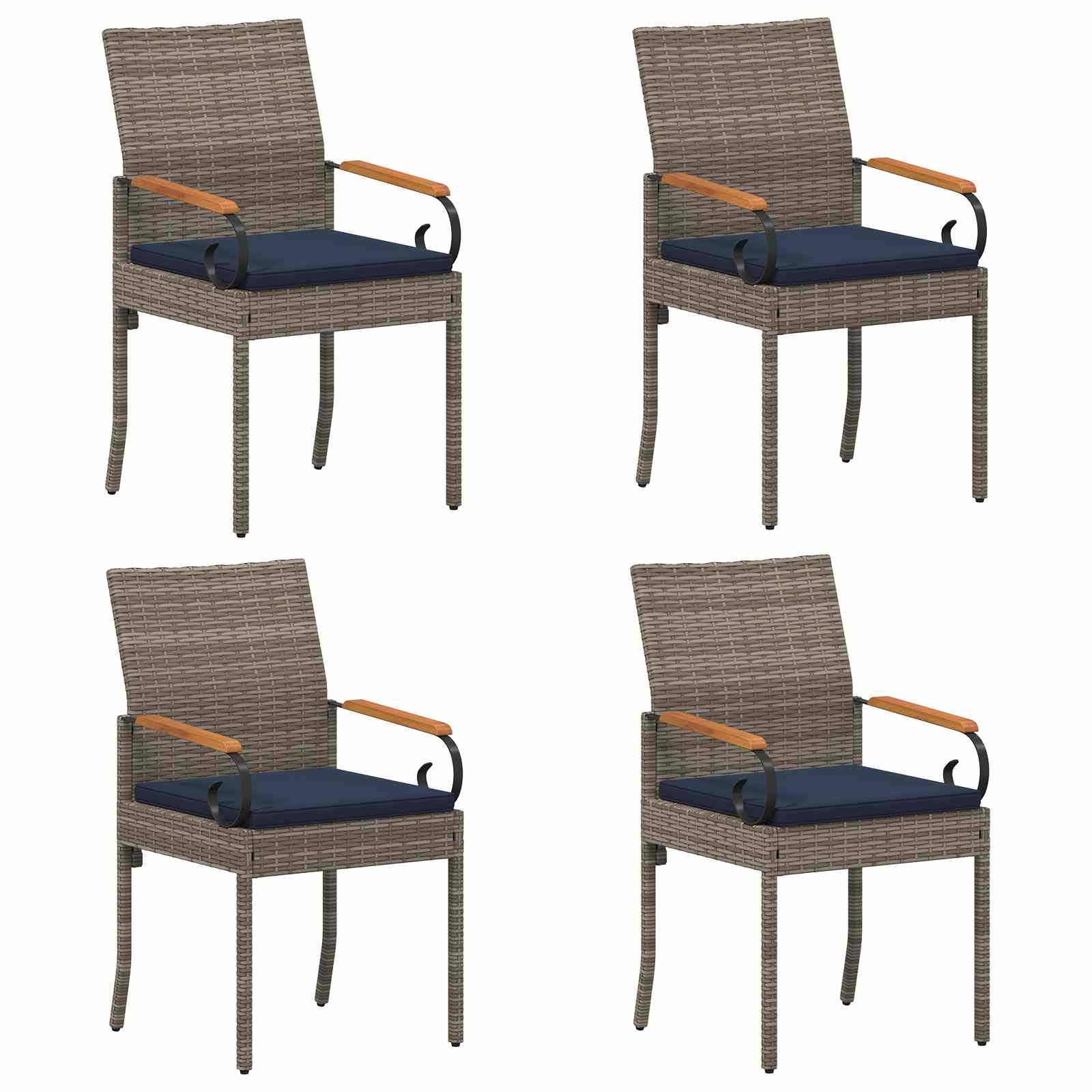 vidaXL Gartenstühle 4 pcs Grau und Marineblau Poly-Rattan und Akazie