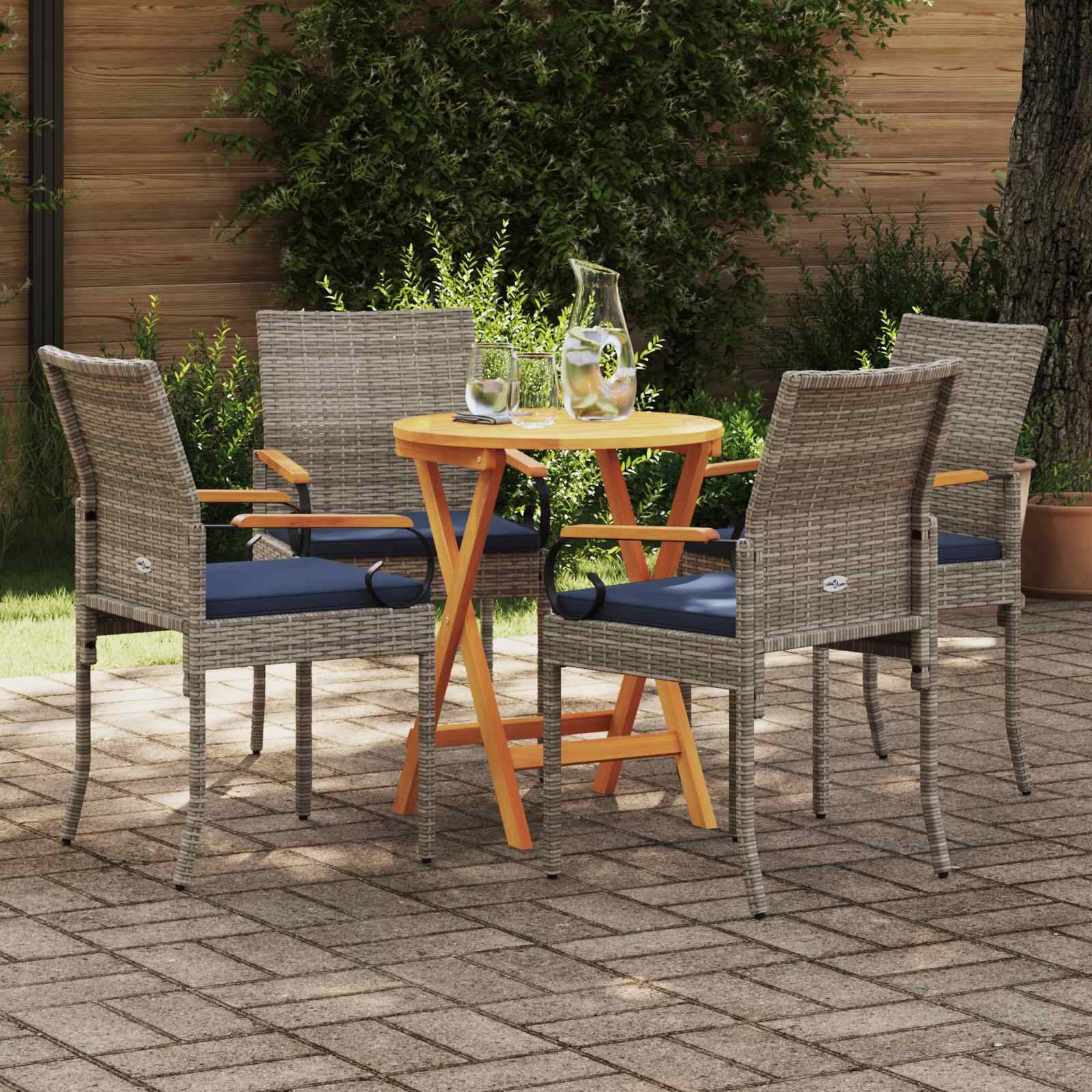 vidaXL Gartenstühle 4 pcs Grau und Marineblau Poly-Rattan und Akazie