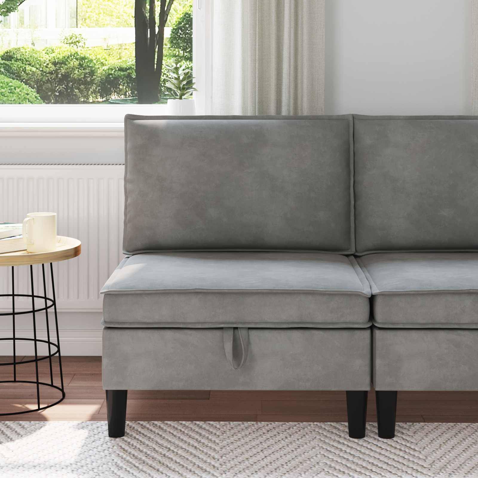 vidaXL Mittels Sofa mit Stauraum Hellgrau Samt