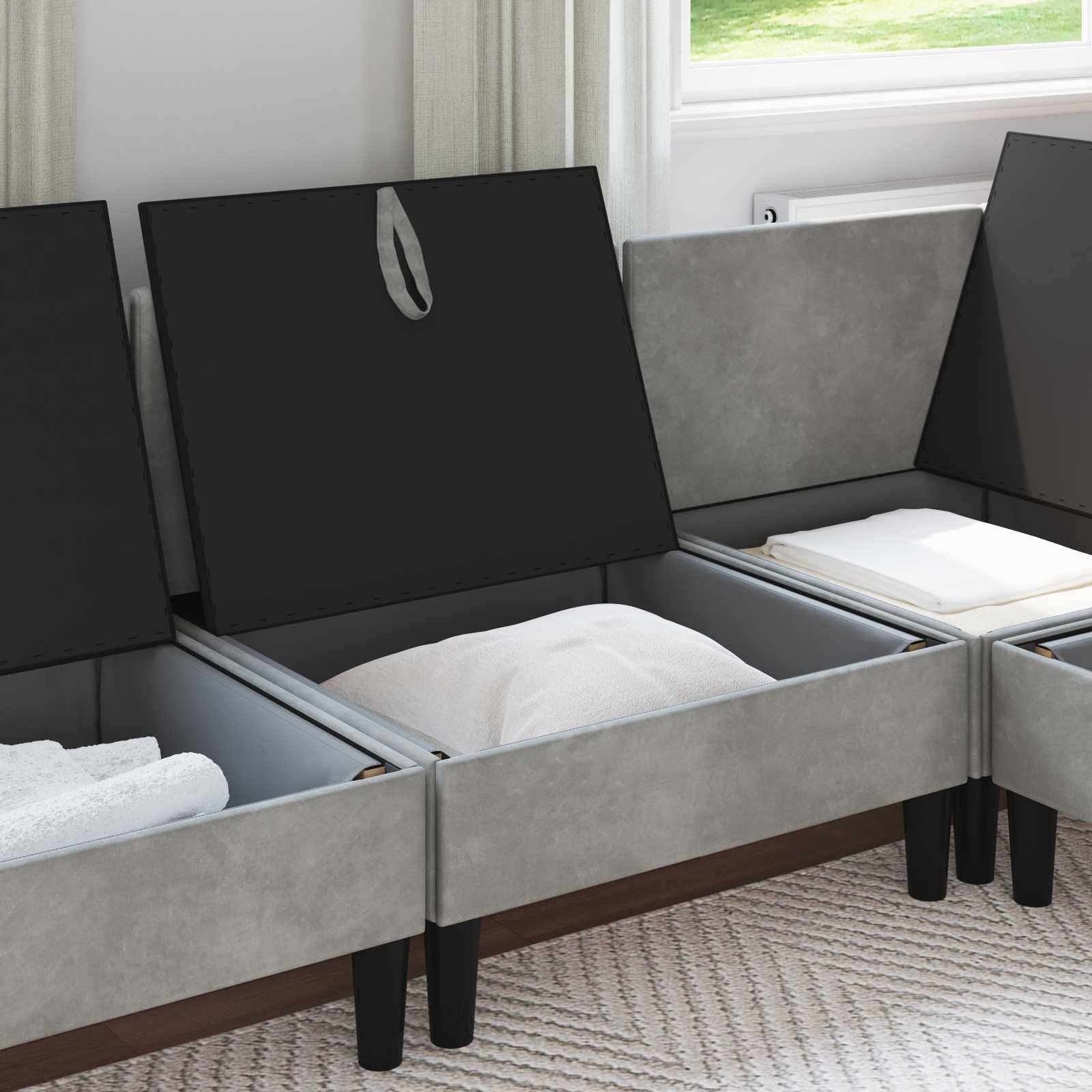 vidaXL Mittels Sofa mit Stauraum Hellgrau Samt