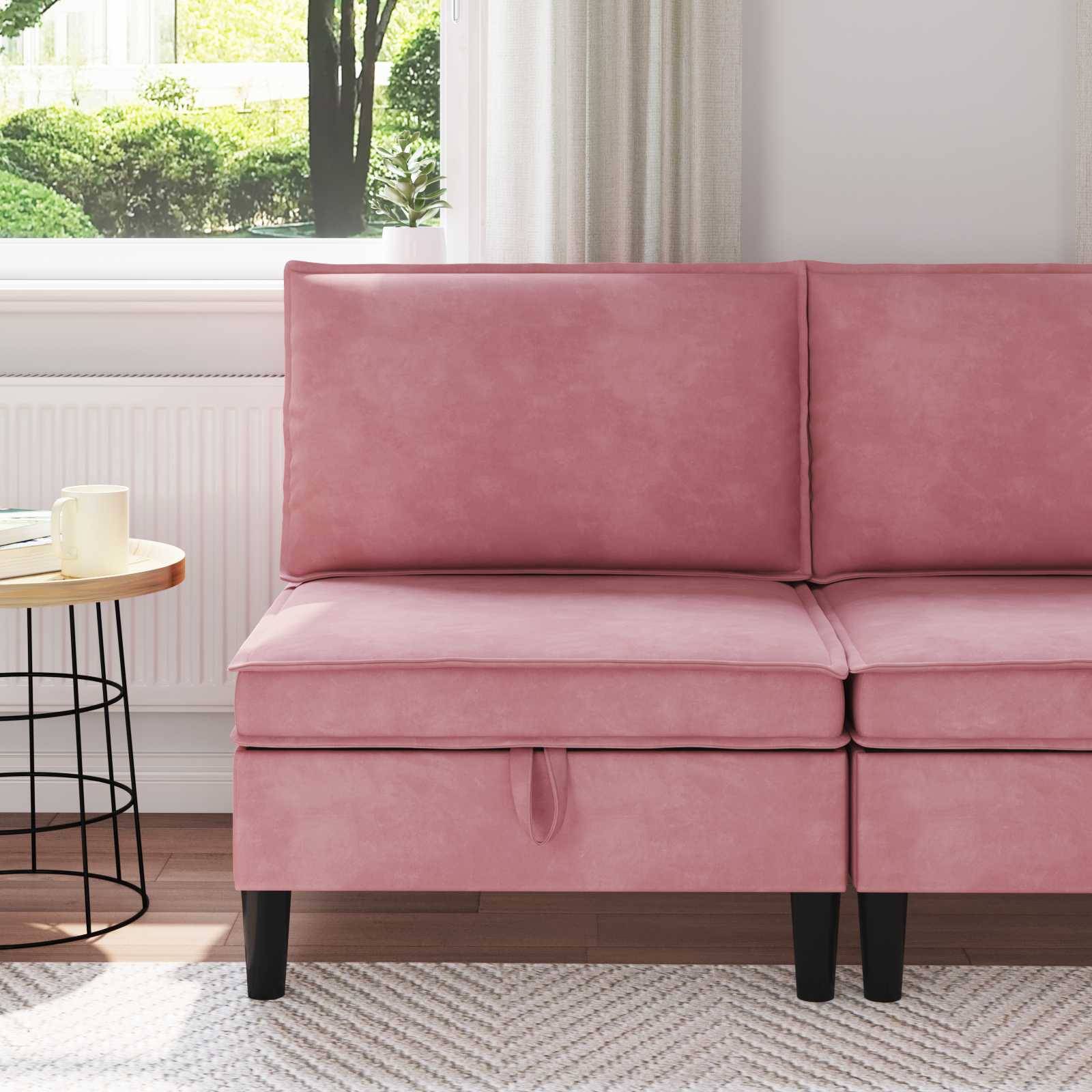 vidaXL Mittels Sofa mit Stauraum Rosa Samt