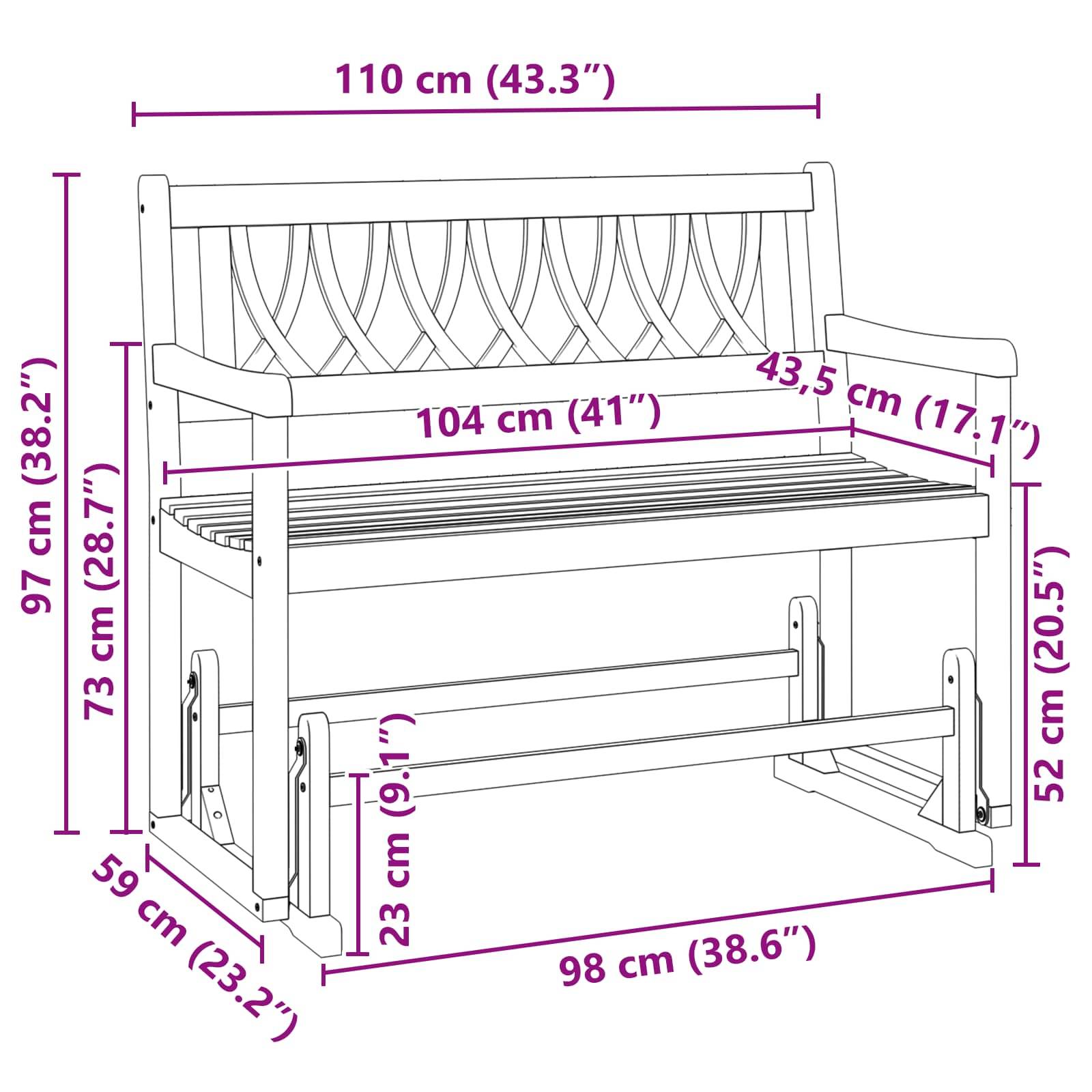 vidaXL Garten Schaukeltbank Natur 110 x 59 x 97 cm Massivholz Akazie