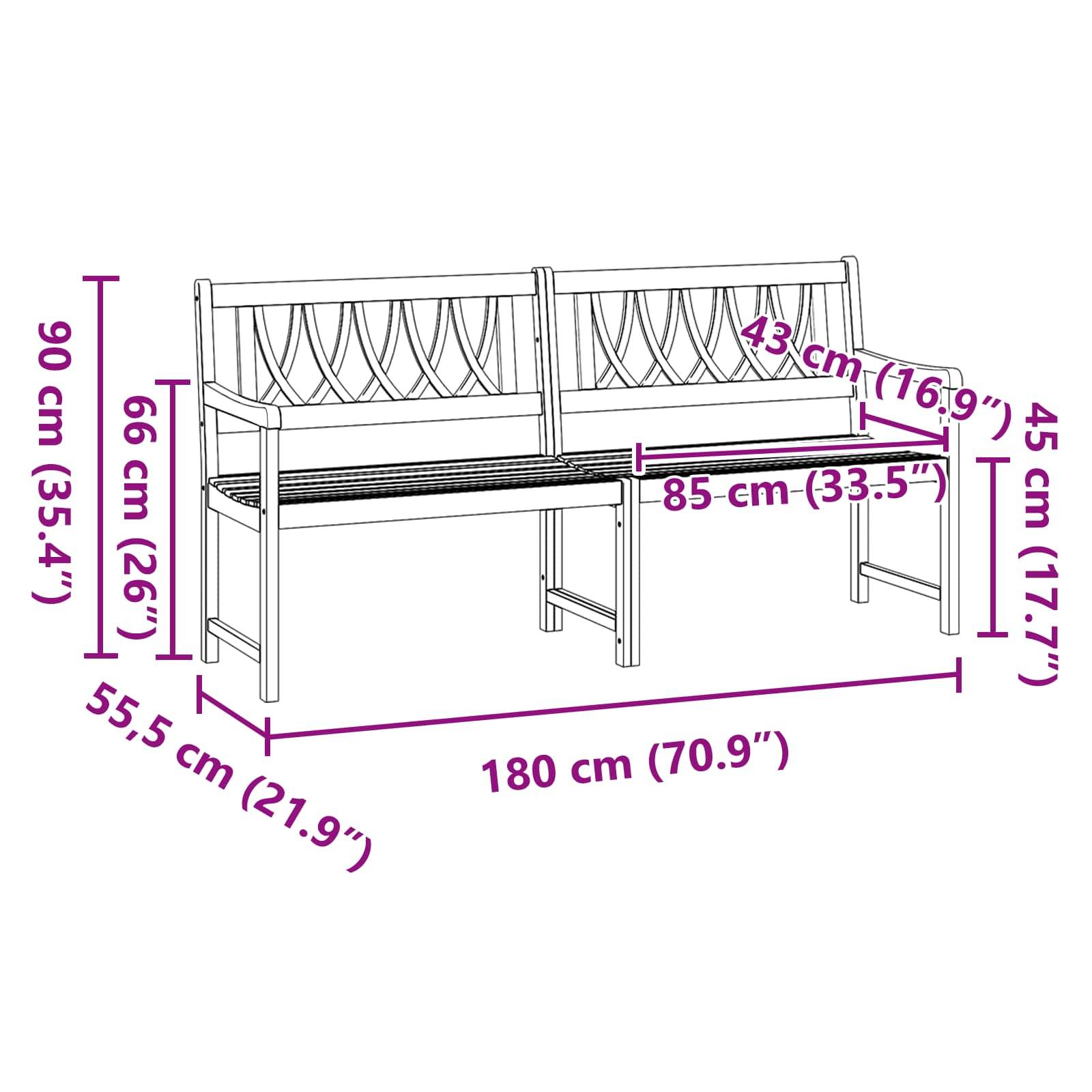 vidaXL Bank Outdoor Natur 180 x 55,5 x 90 cm Massivholz Akazie