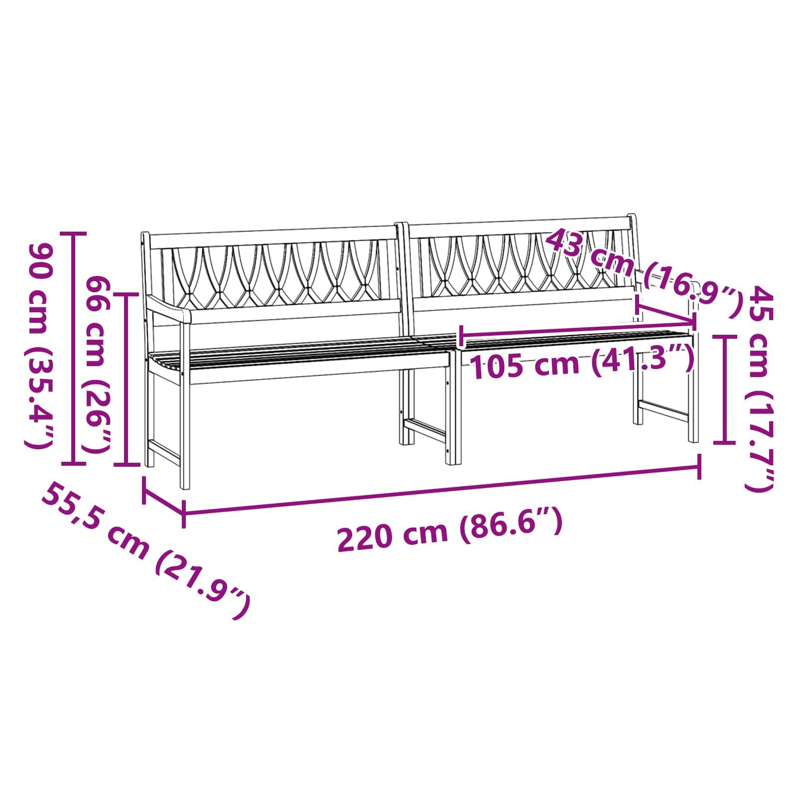 vidaXL Bank Outdoor Natur 220 x 55,5 x 90 cm Massivholz Akazie