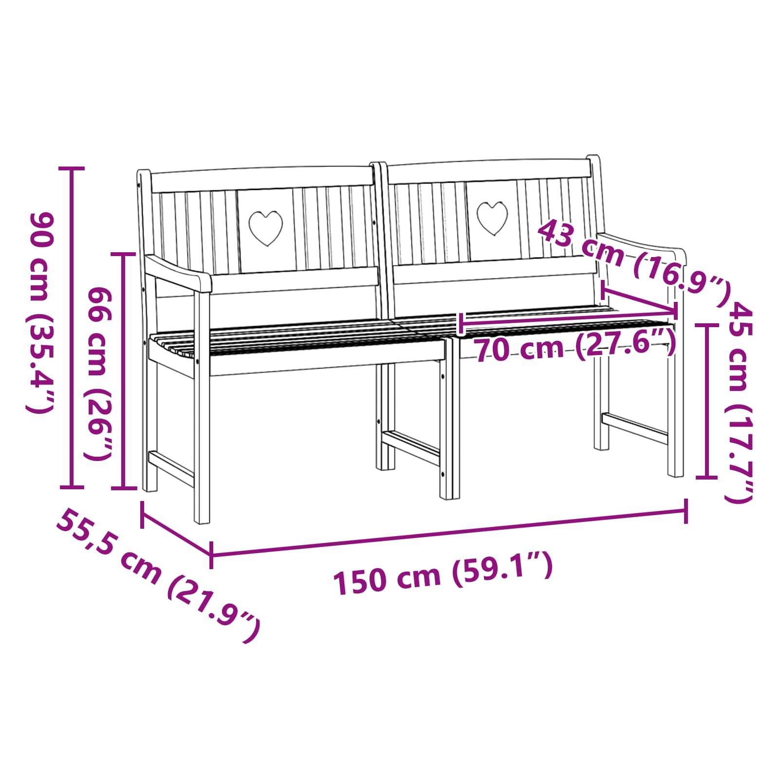 vidaXL Bank Outdoor Natur 150 x 55,5 x 90 cm Massivholz Akazie