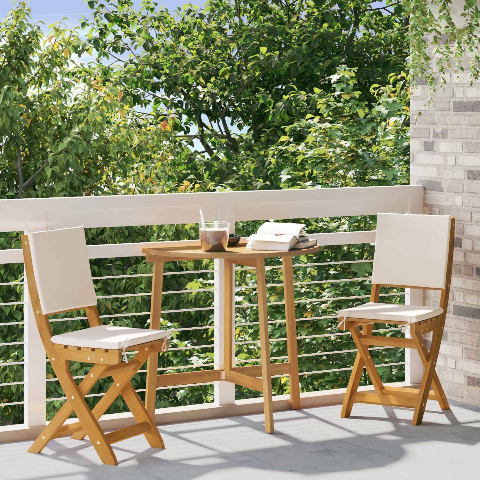 vidaXL Außen Bistro-Stühle mit Kissen 2 pcs Cremeweiß 38 x 46 x 85 cm
